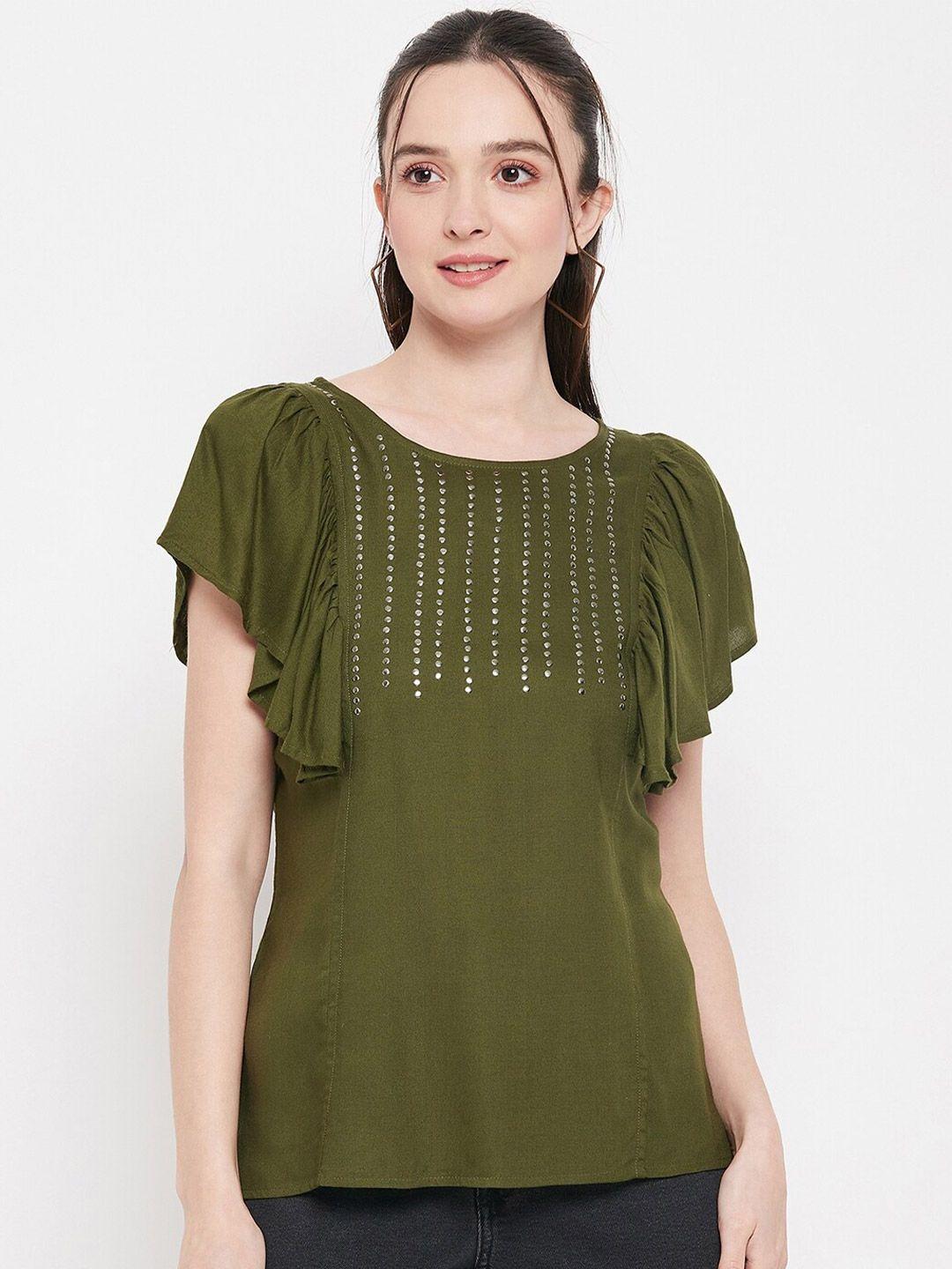 baesd embellished flutter sleeves gathered detailed top