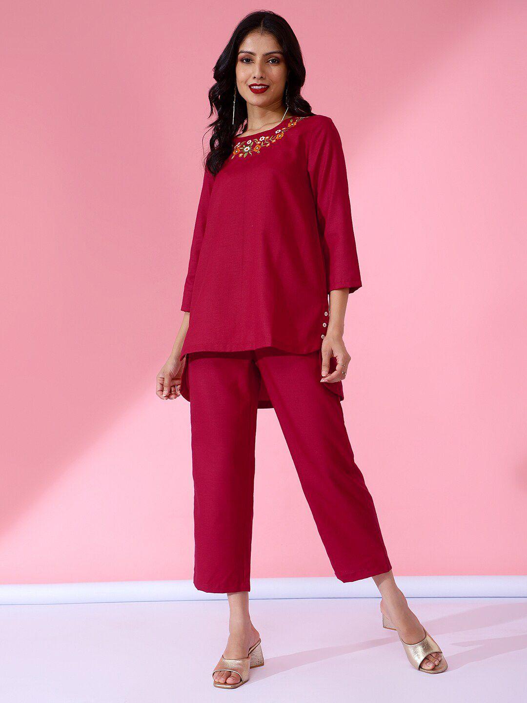 baesd embroidered round neck tunic with trousers