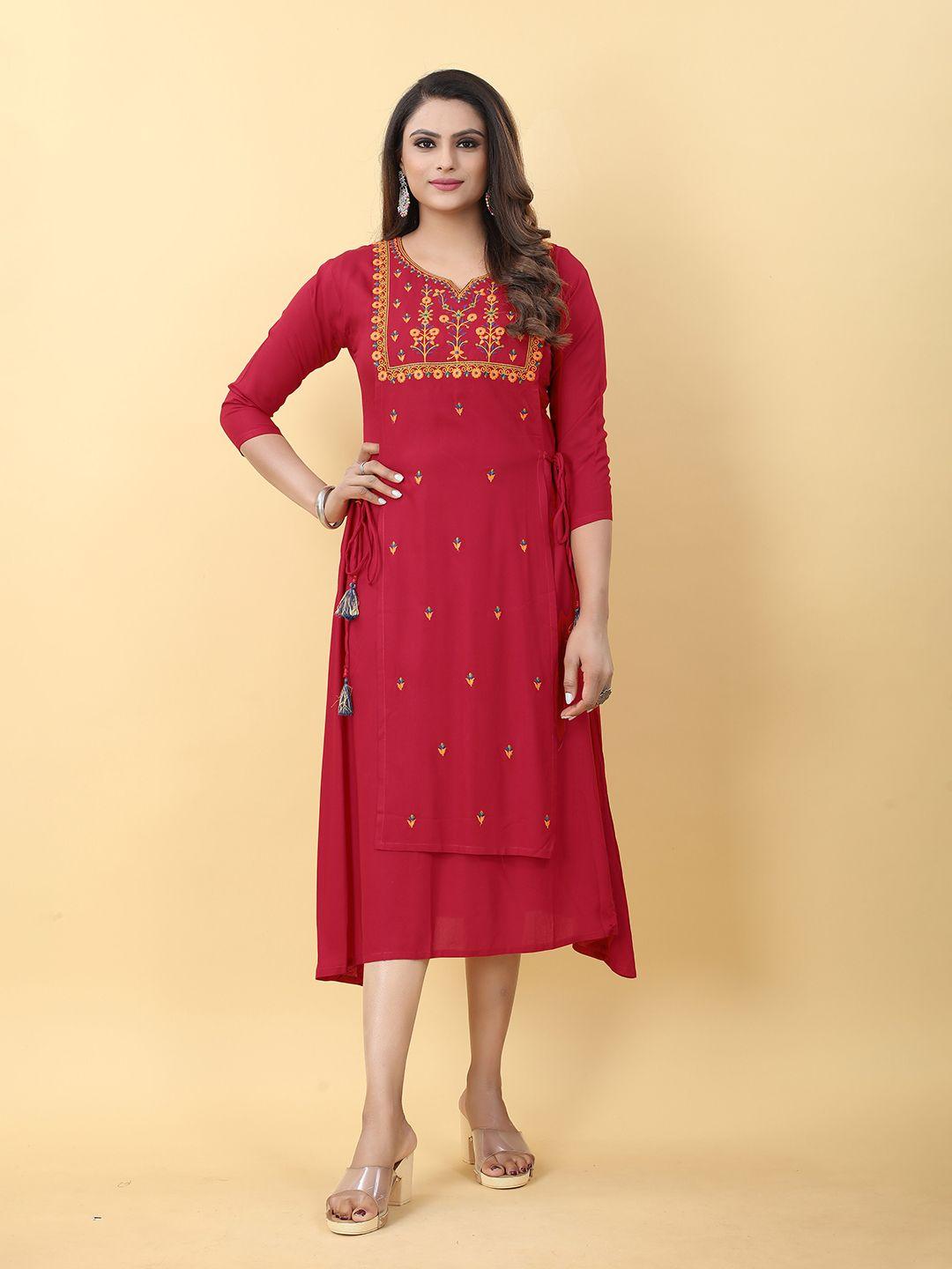 baesd embroidered thread work a-line midi ethnic dress