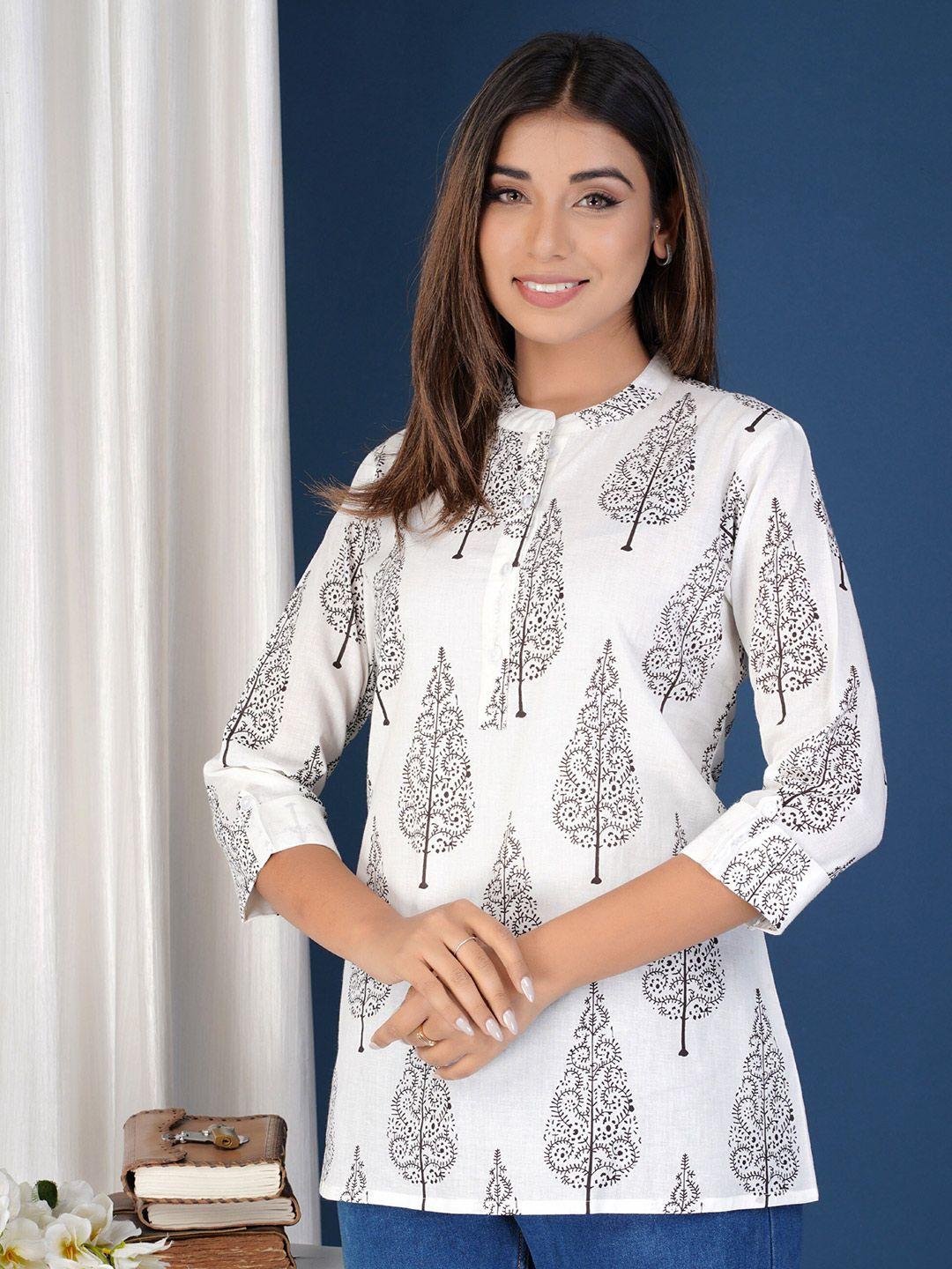 baesd ethnic motif printed mandarin collar top