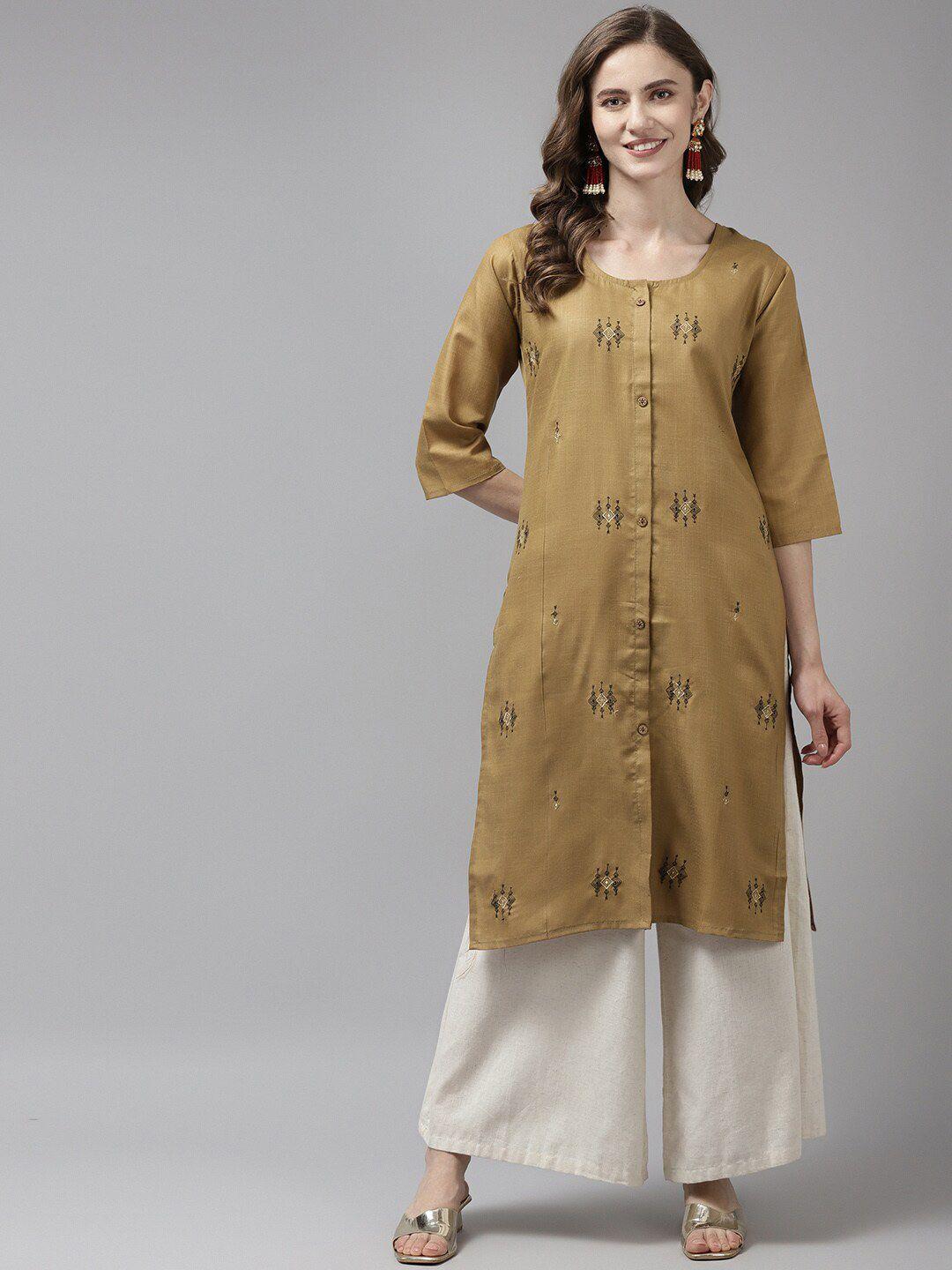 baesd ethnic motifs embroidered cotton straight kurta