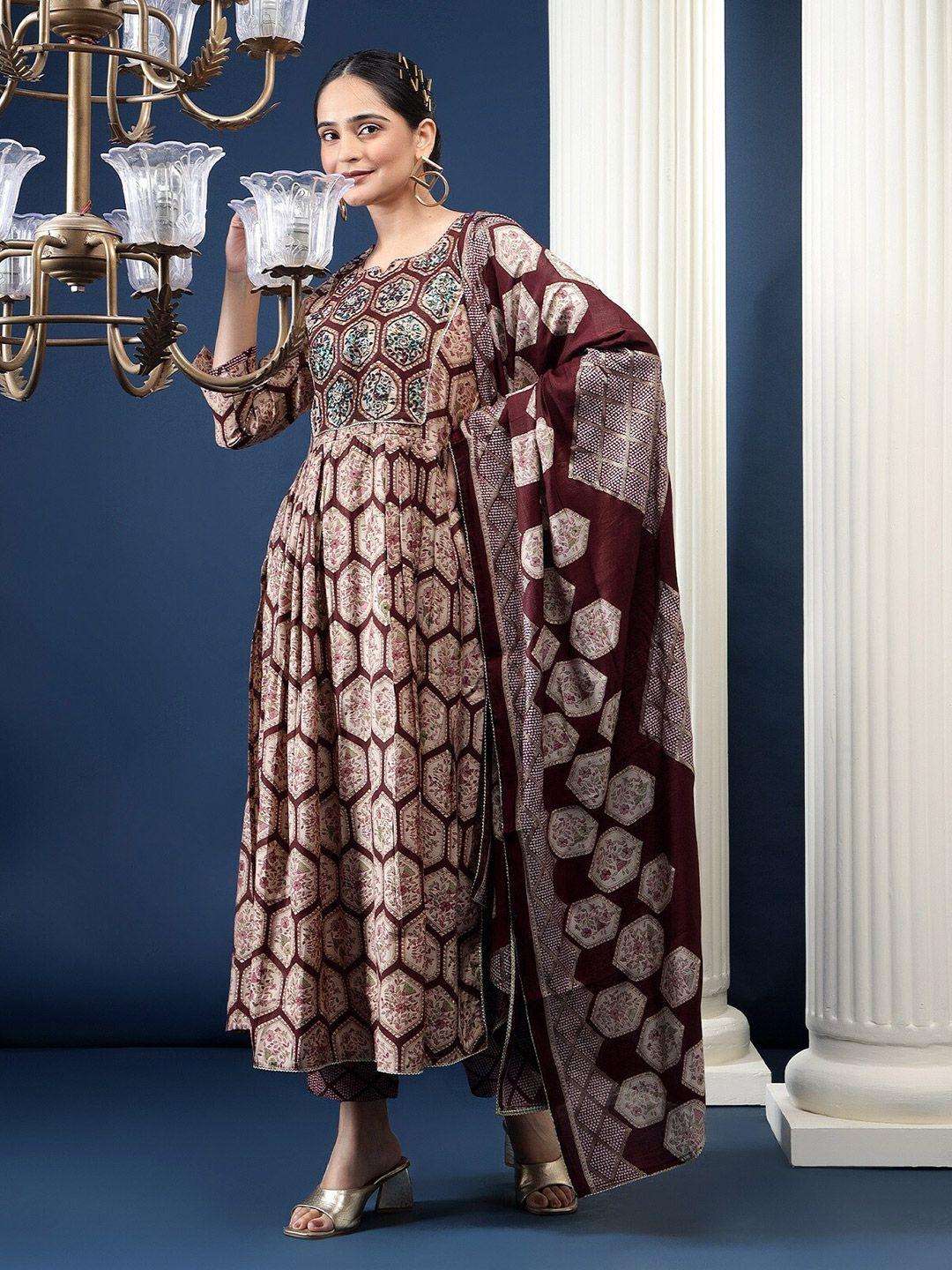 baesd ethnic motifs embroidered pleated chanderi silk kurta with trouser & dupatta