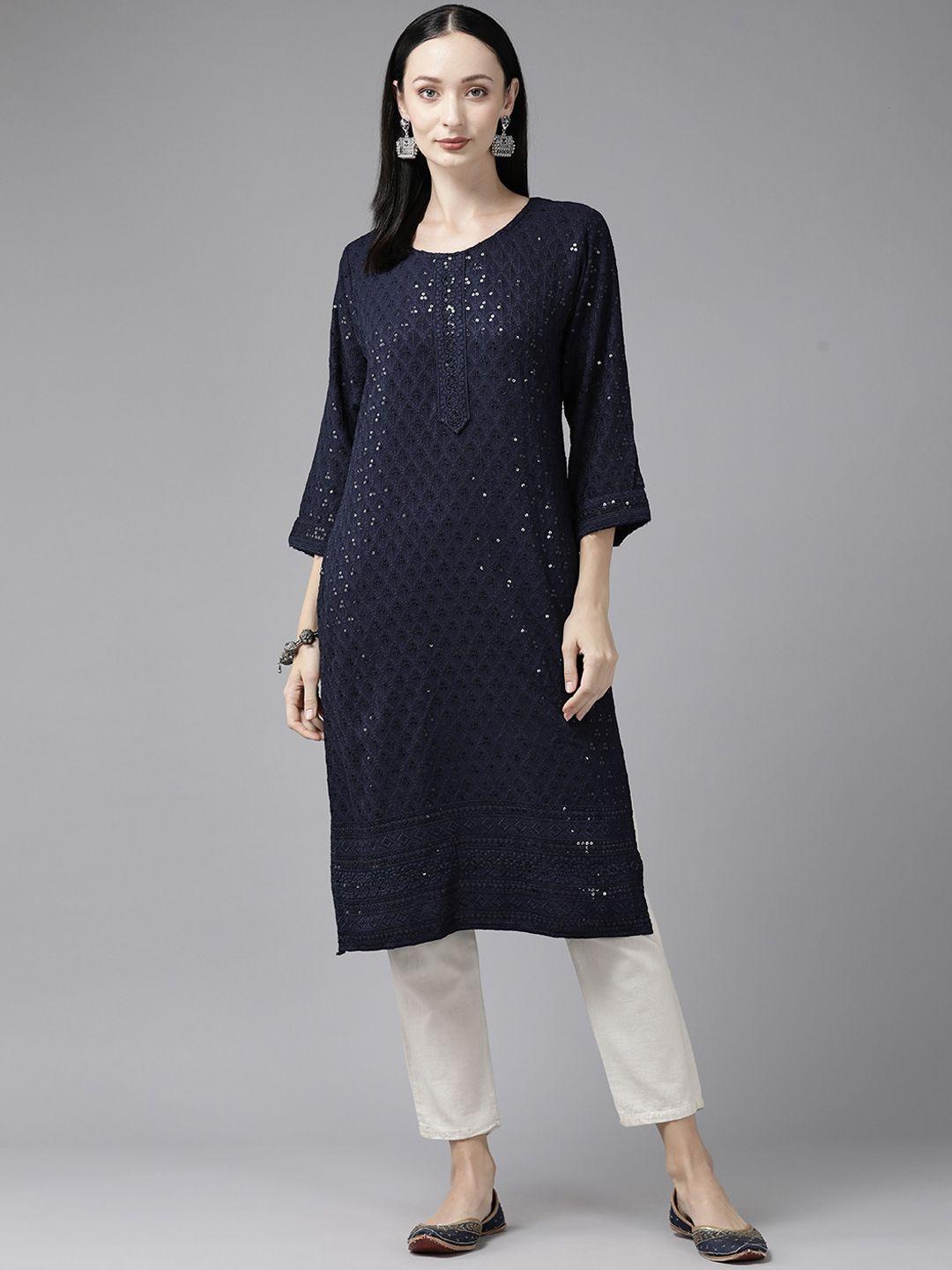 baesd ethnic motifs embroidered sequinned detailed straight kurta