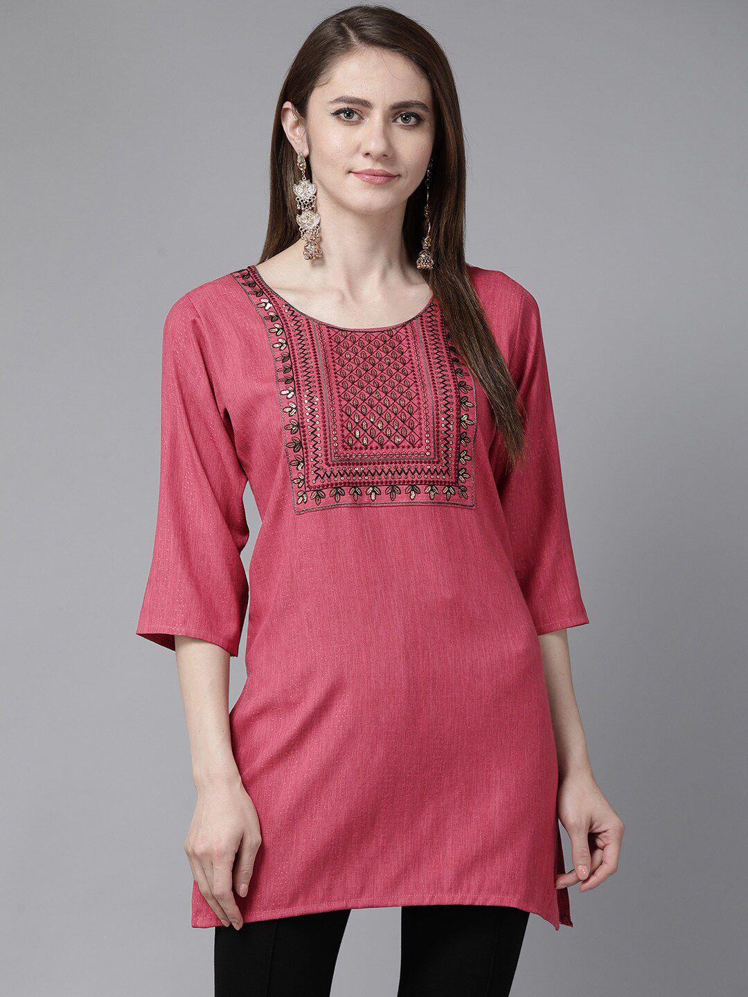 baesd ethnic motifs embroidered sequinned pure cotton a-line kurti