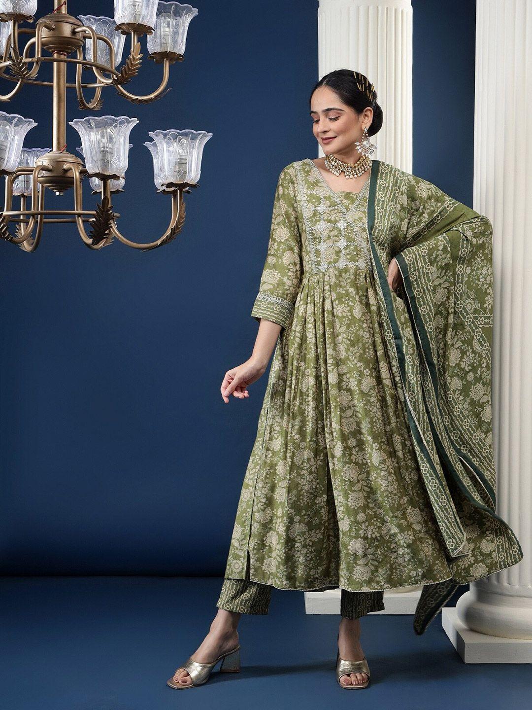 baesd ethnic motifs embroidered thread work chanderi silk kurta with trouser & dupatta