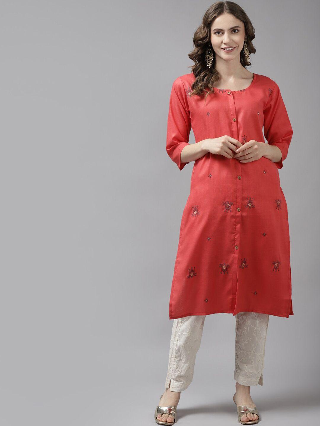 baesd ethnic motifs embroidered thread work straight kurta