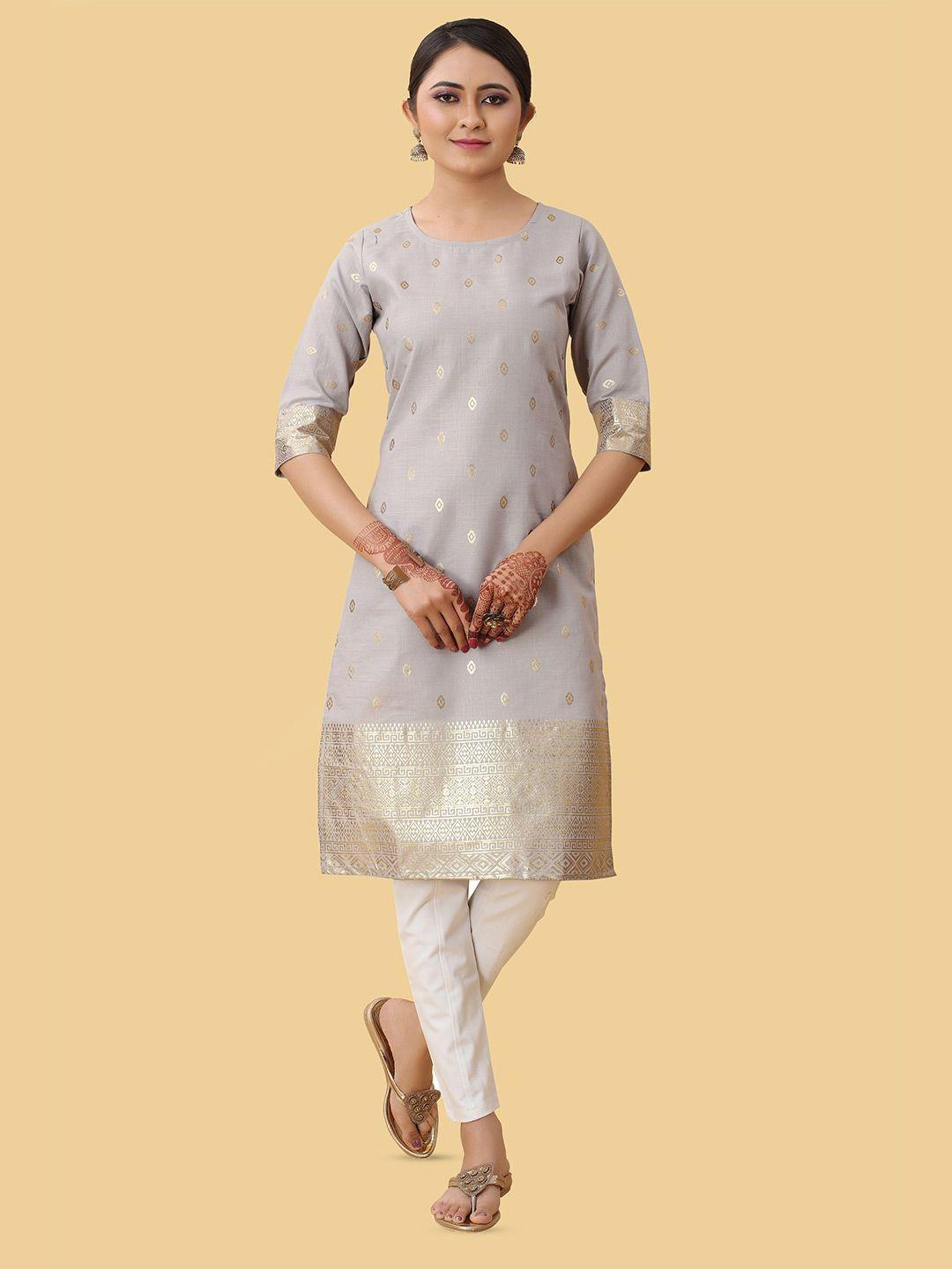 baesd ethnic motifs foil printed cotton straight kurta