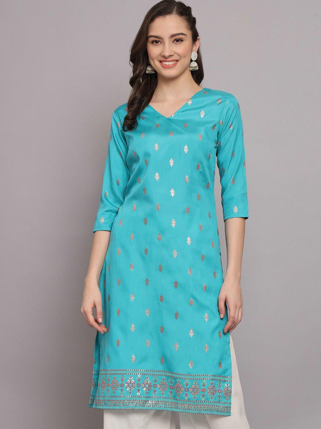 baesd ethnic motifs foil printed straight kurta