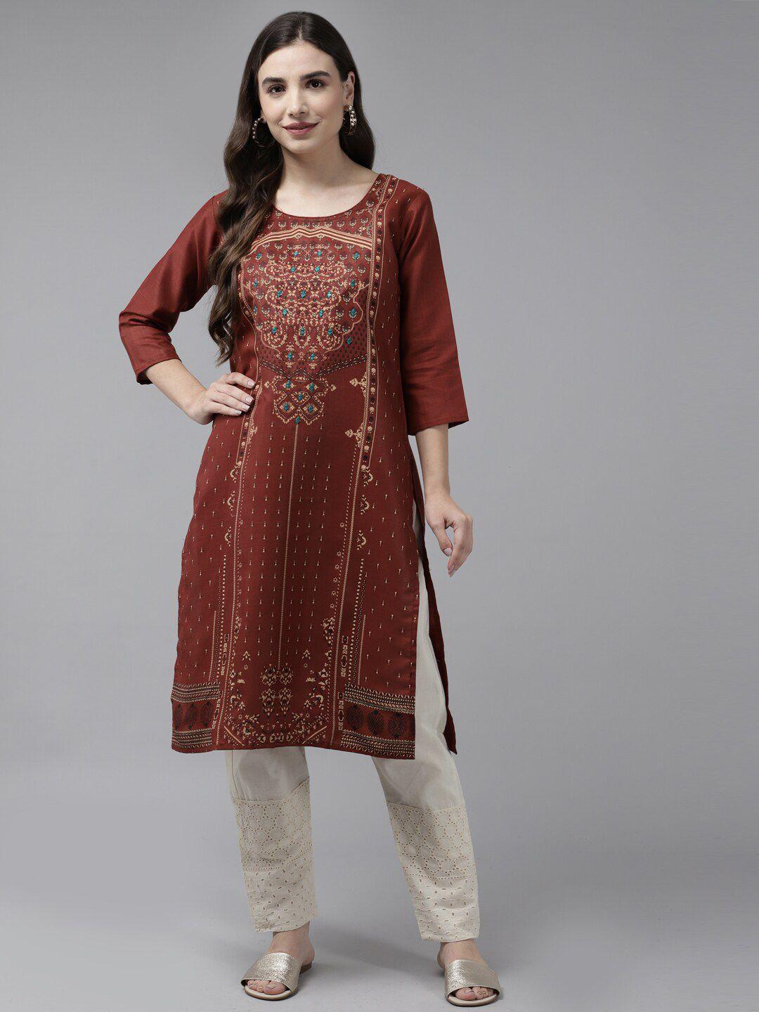 baesd ethnic motifs printed cotton straight kurta