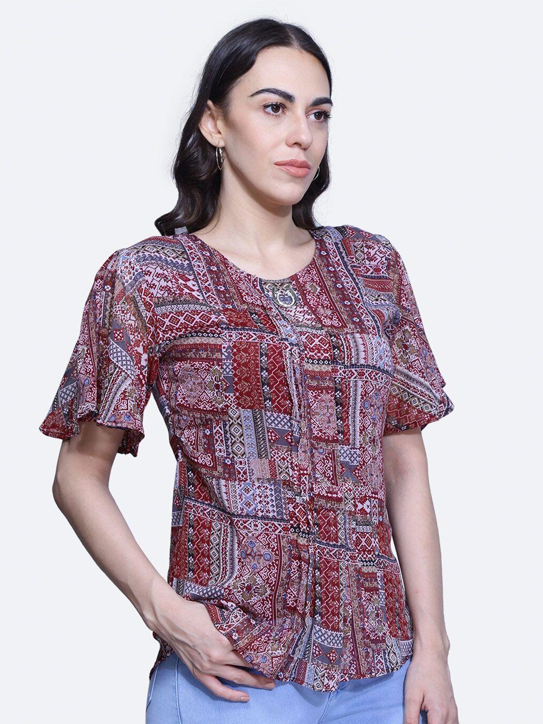 baesd ethnic motifs printed flared sleeve top