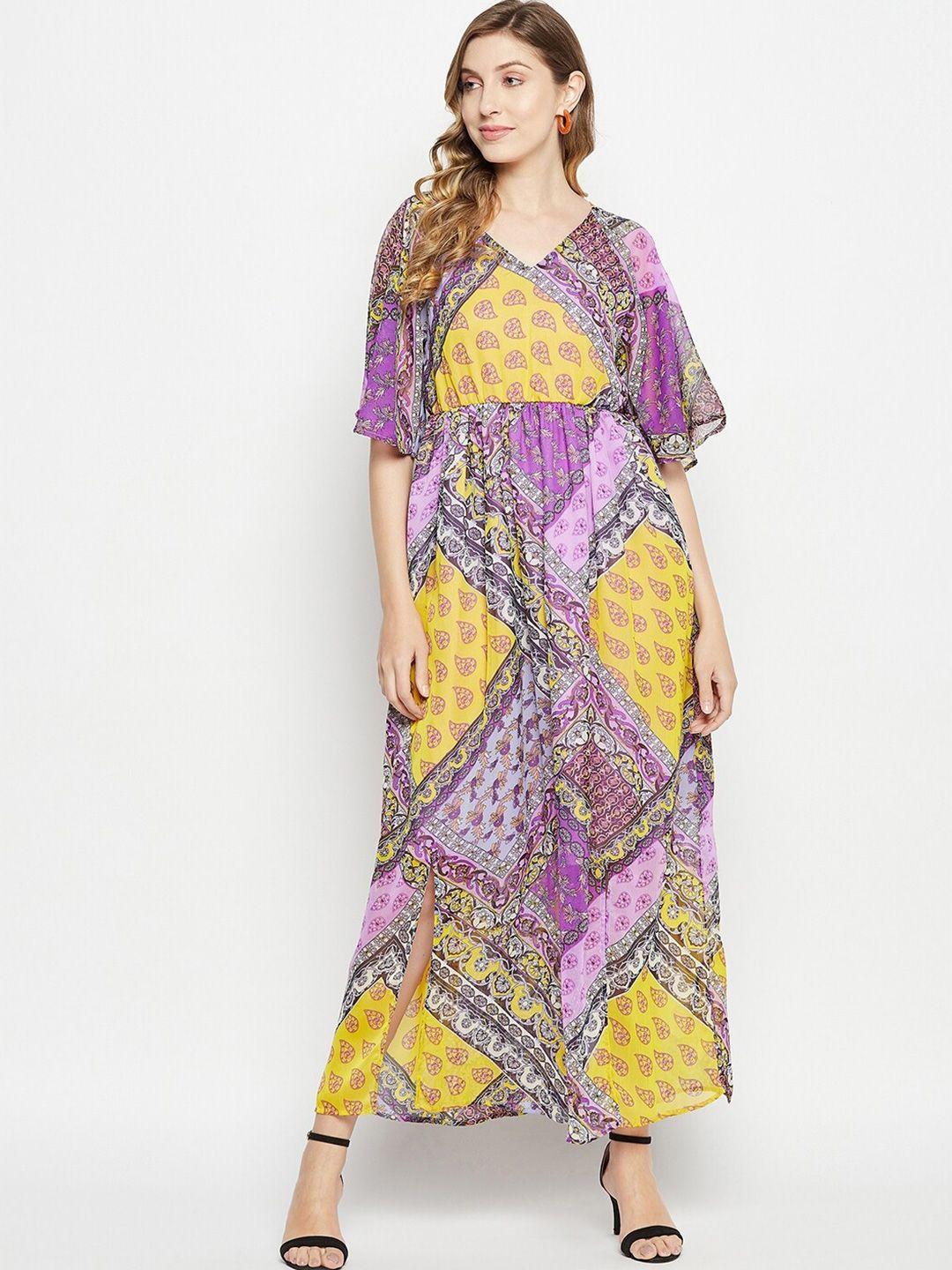 baesd ethnic motifs printed flared sleeves cotton fit & flare maxi dress