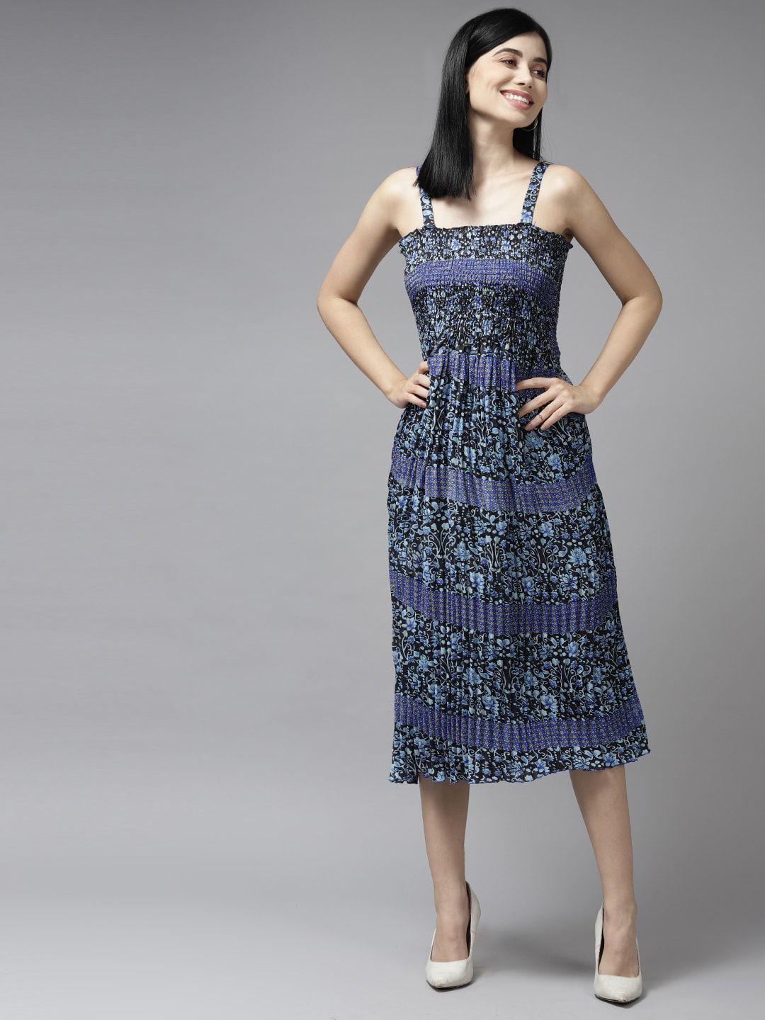 baesd ethnic motifs printed georgette a-line midi dress