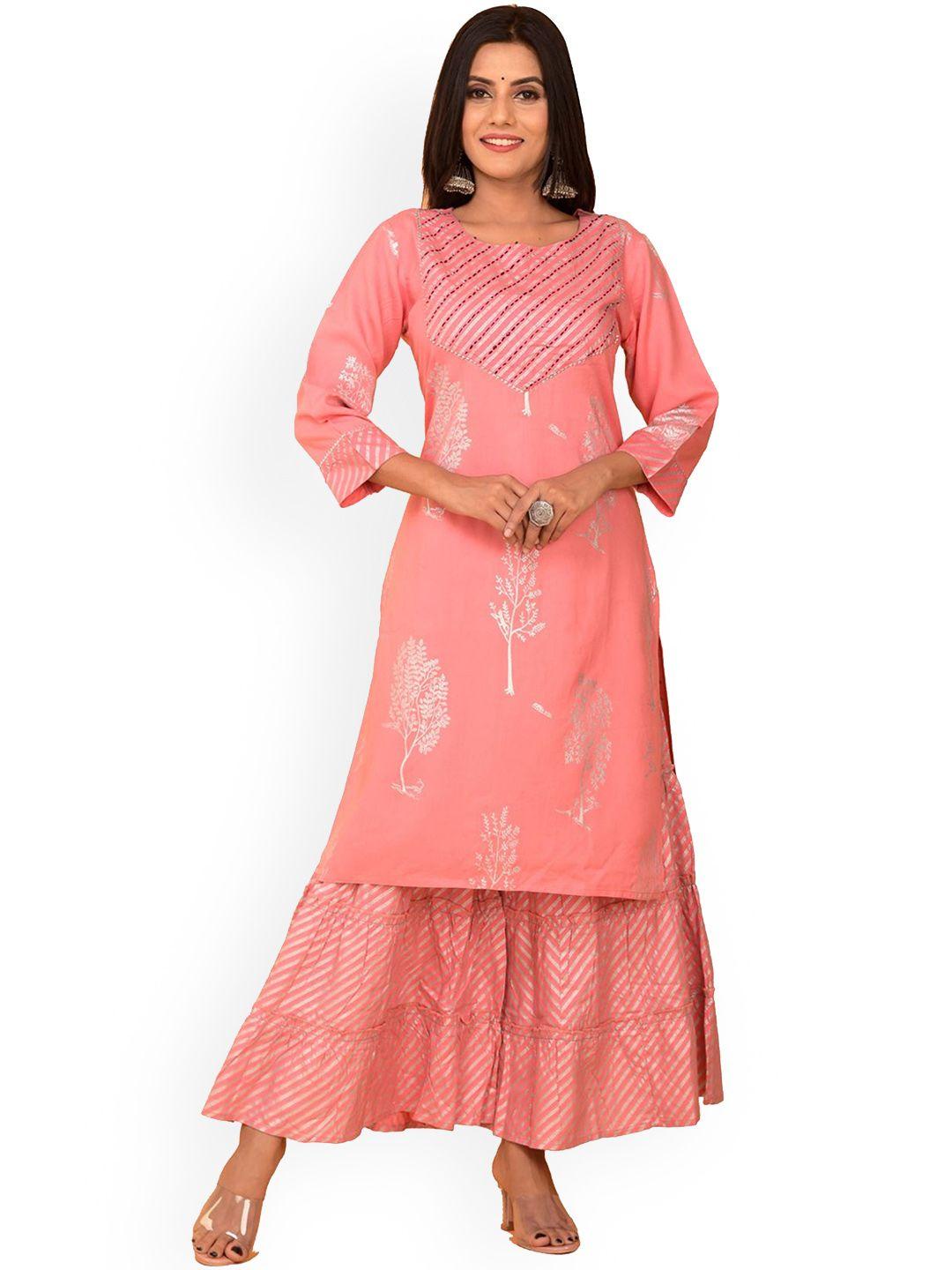 baesd ethnic motifs printed gotta patti detailed straight kurta with sharara