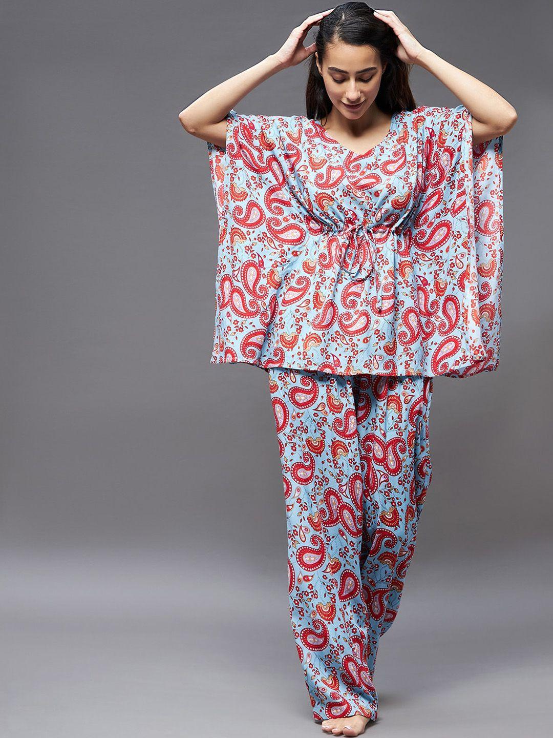 baesd ethnic motifs printed kaftan top with pyjamas