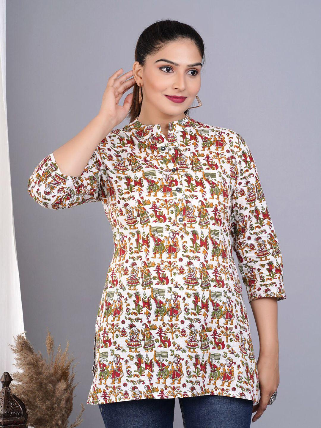 baesd ethnic motifs printed mandarin collar kurti