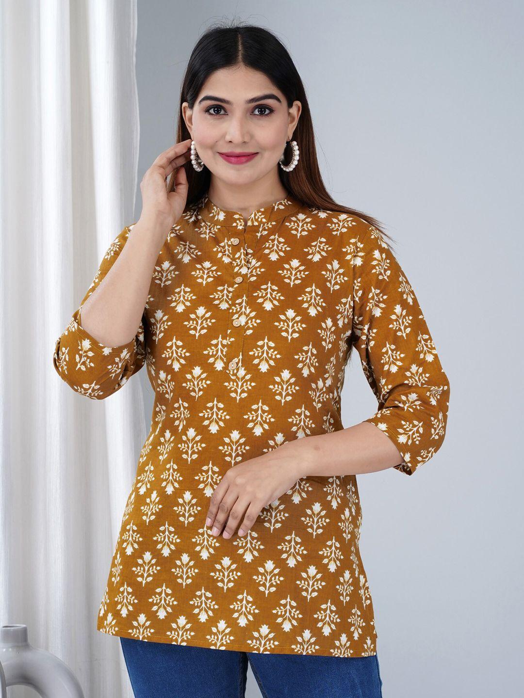 baesd ethnic motifs printed mandarin collar top