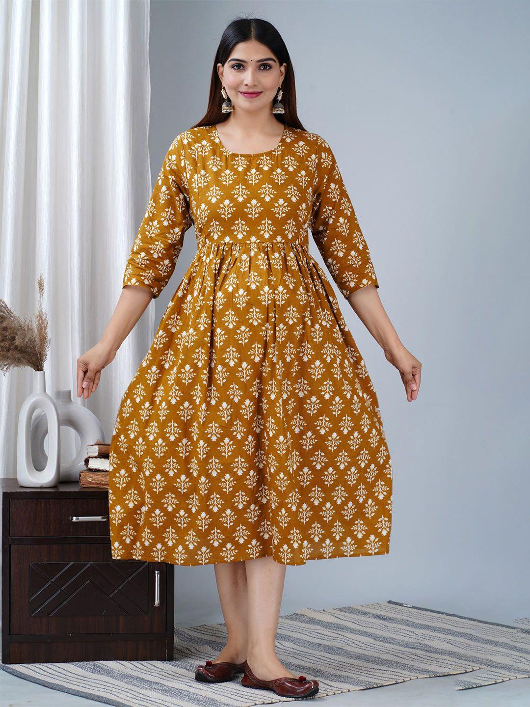 baesd ethnic motifs printed maternity fit & flare ethnic midi dress