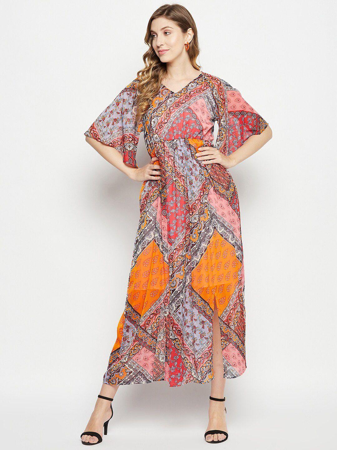 baesd ethnic motifs printed pleated chiffon maxi dress