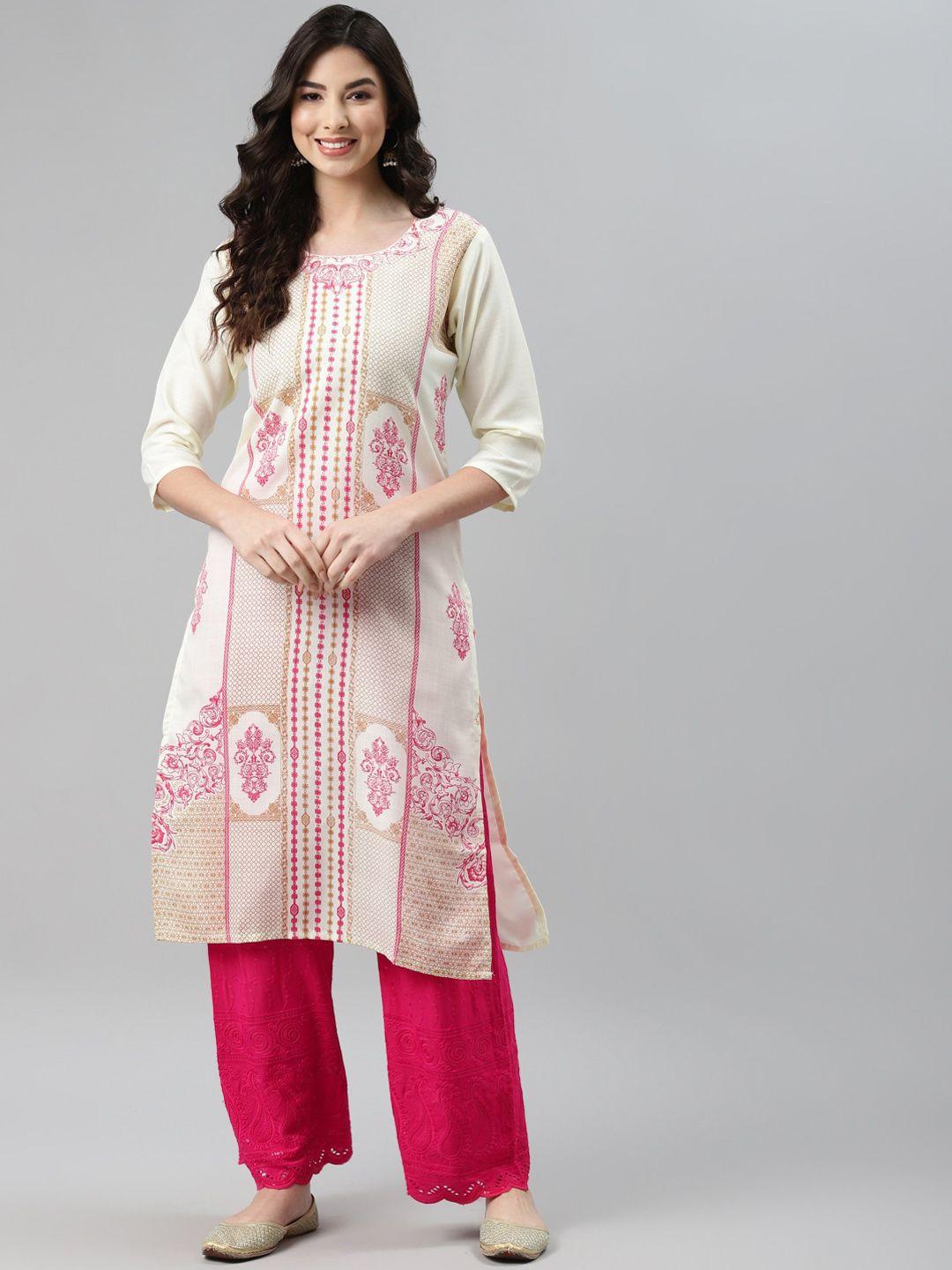 baesd ethnic motifs printed round neck straight kurta