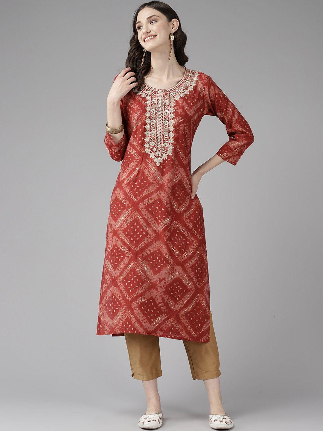 baesd ethnic motifs printed sequinned cotton regular kurta