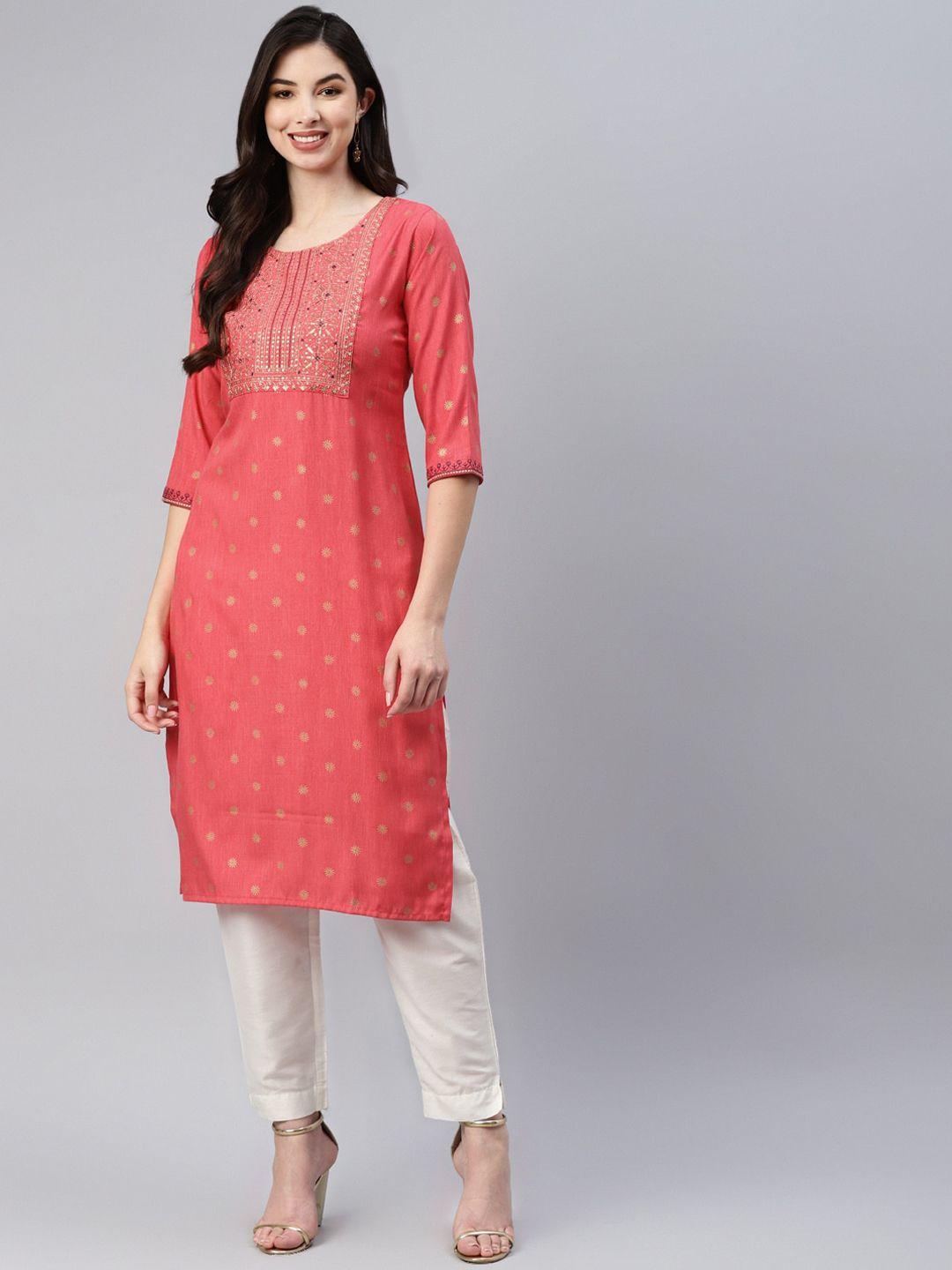 baesd ethnic motifs printed sequinned straight kurta