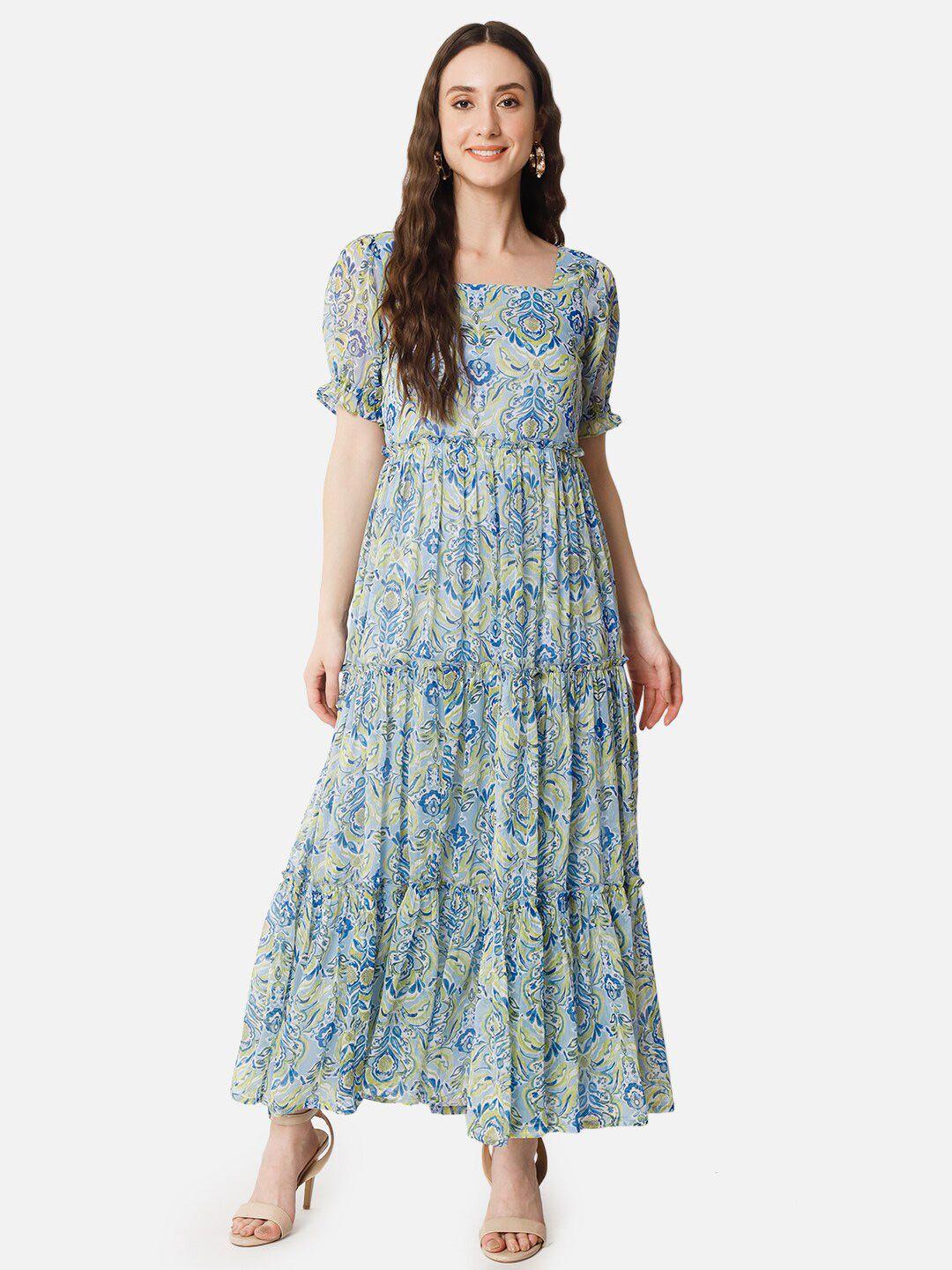 baesd ethnic motifs printed square neck puff sleeves maxi dress