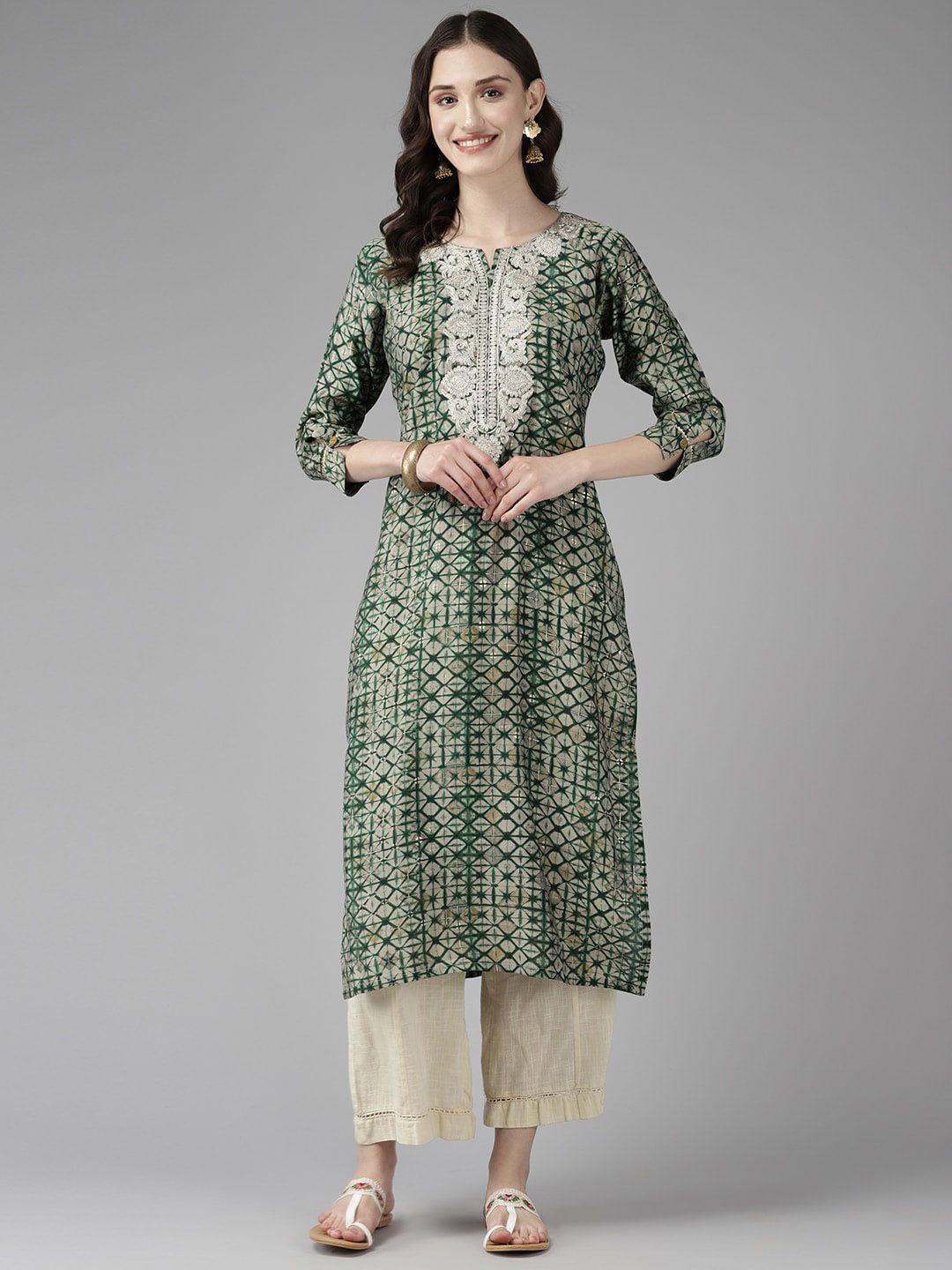 baesd ethnic motifs printed thread work cotton kurta