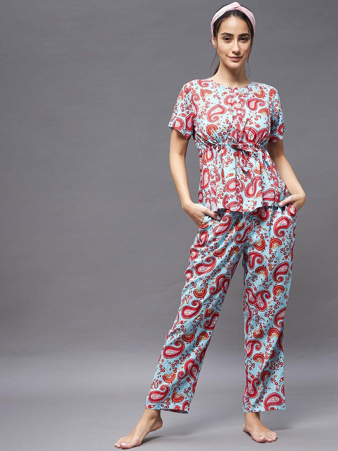 baesd ethnic motifs printed top with pyjamas