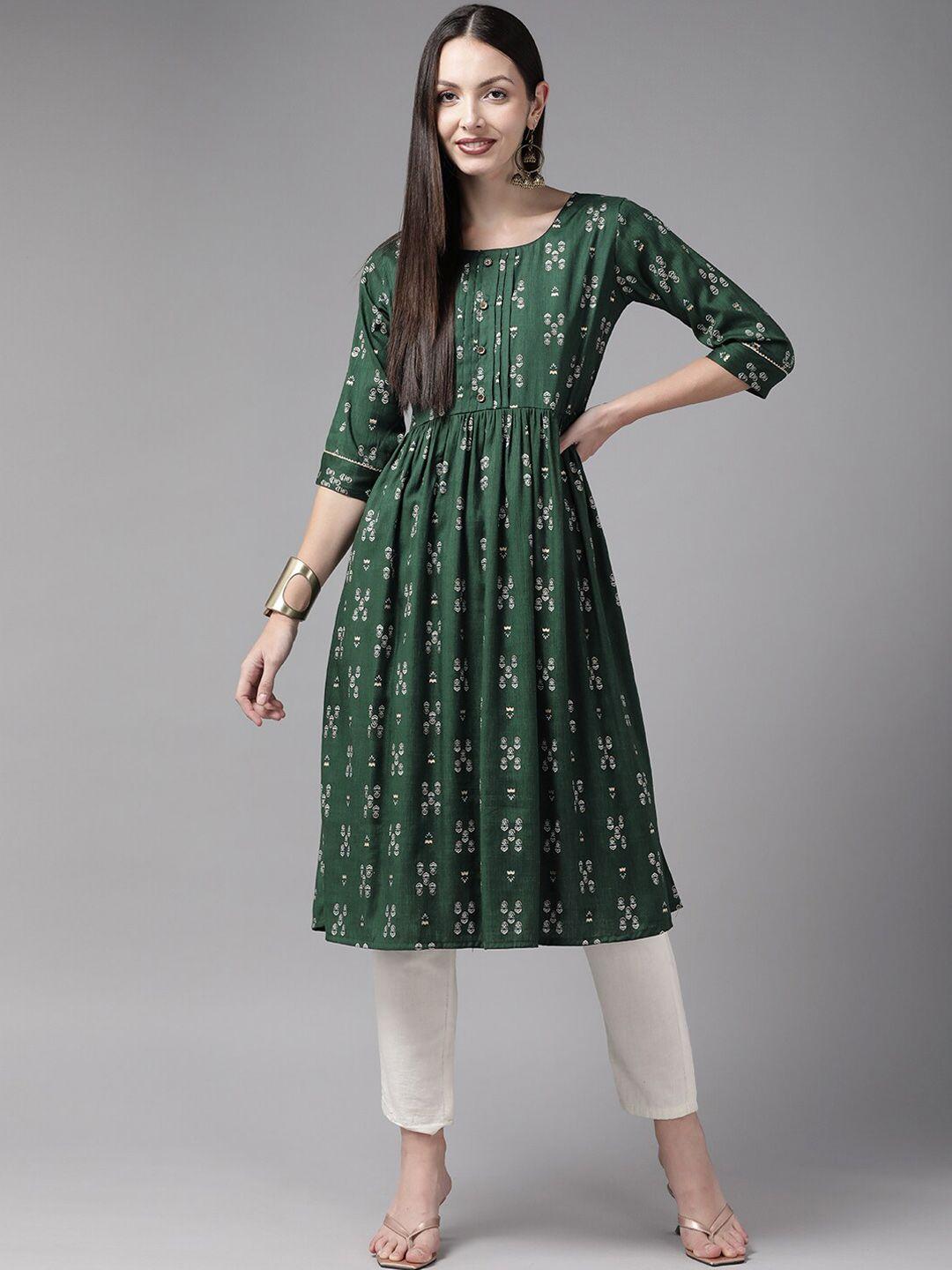 baesd ethnic printed round neck cotton a-line kurta