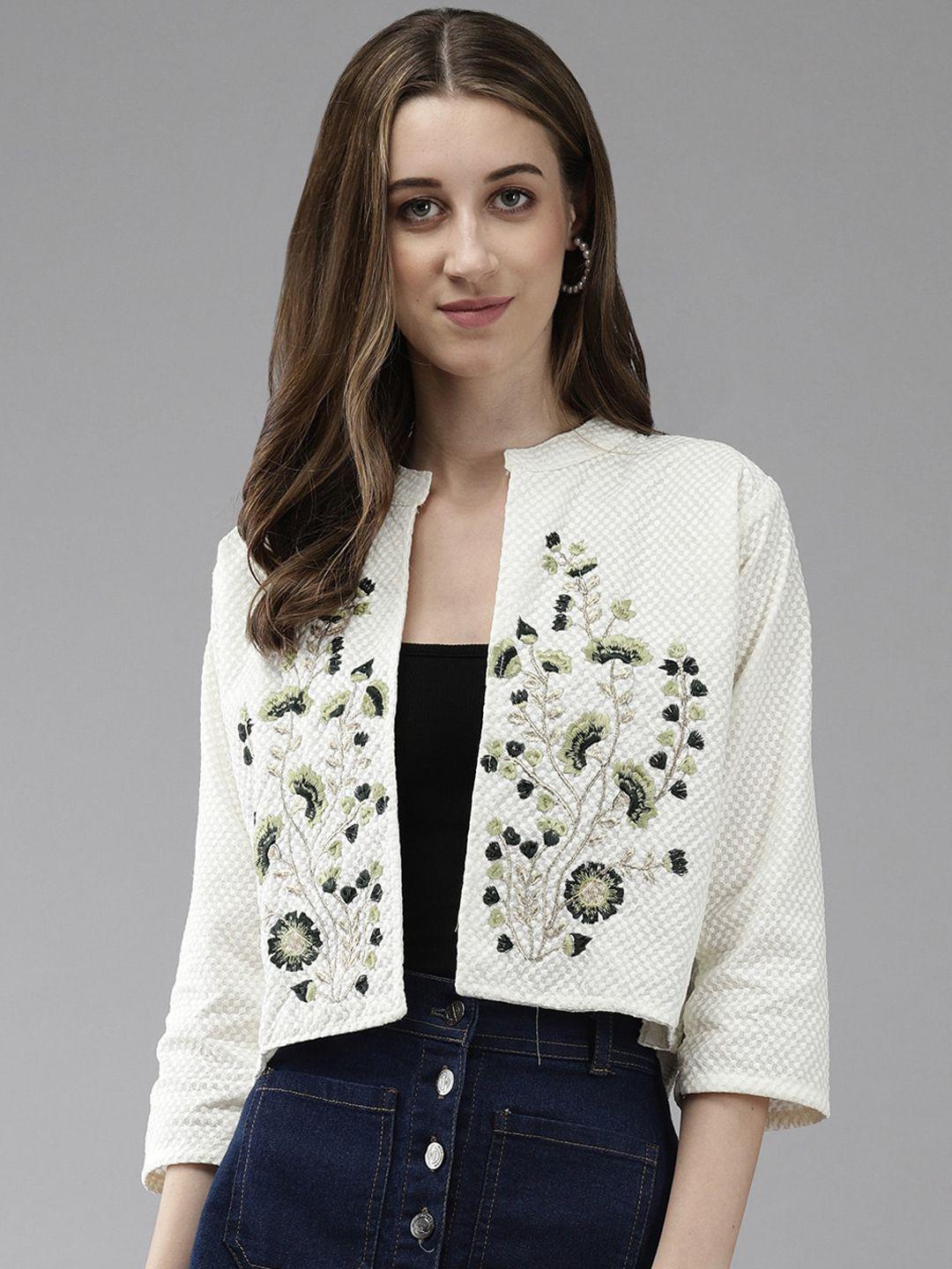 baesd floral embroidered cotton crop tailored jacket
