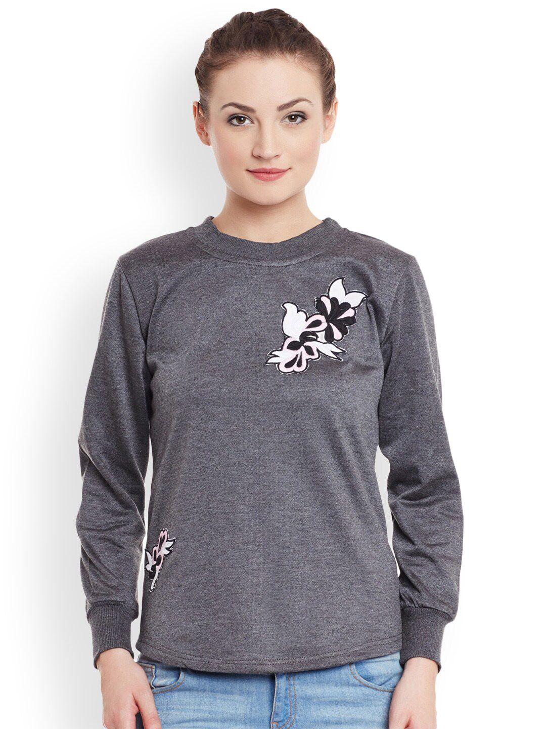 baesd floral embroidered fleece pullover sweatshirt