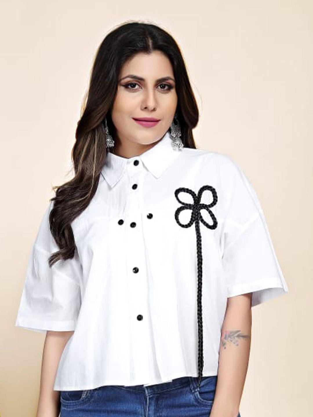 baesd floral embroidered shirt collar cotton shirt style top