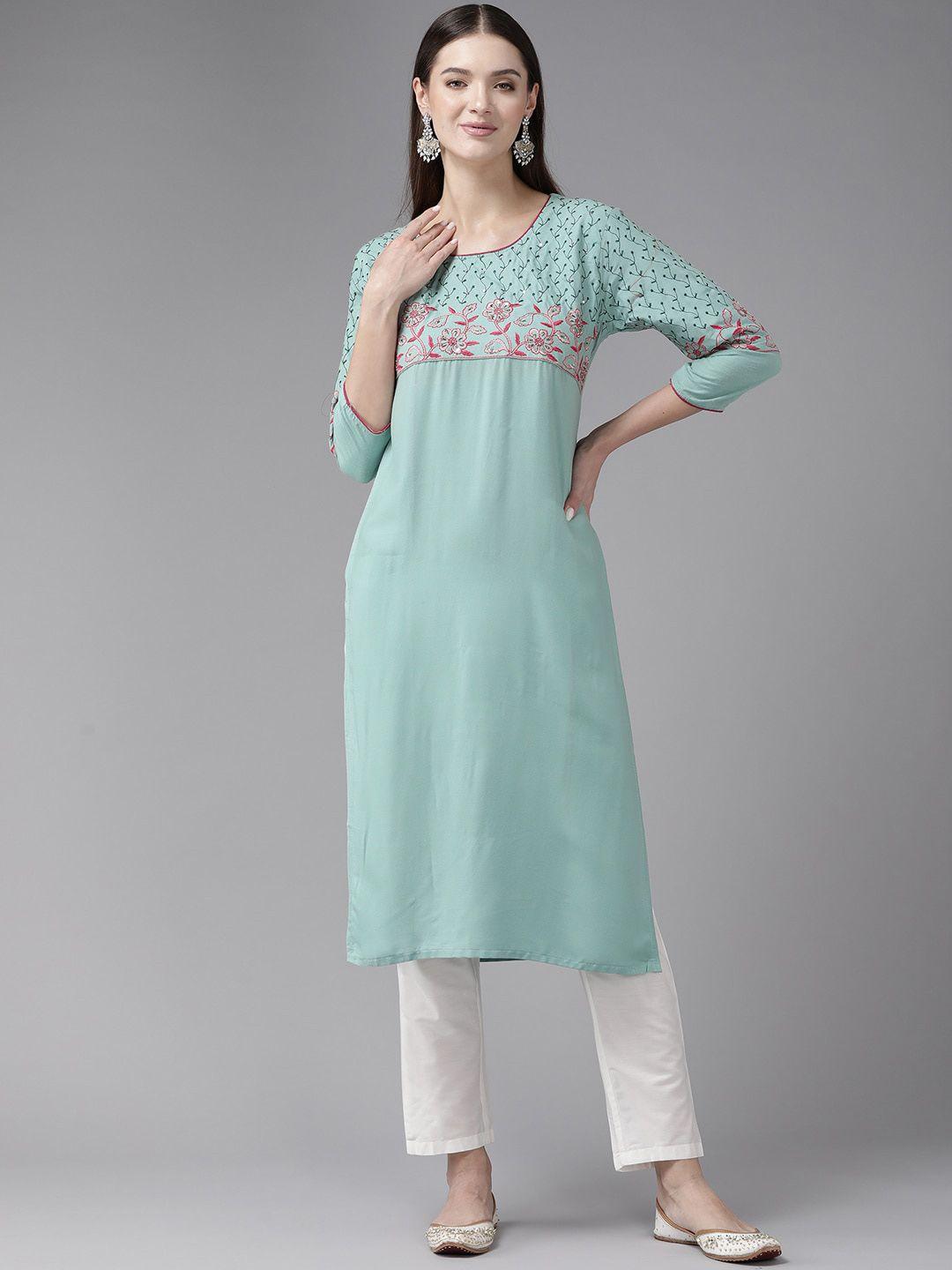 baesd floral embroidered straight kurta