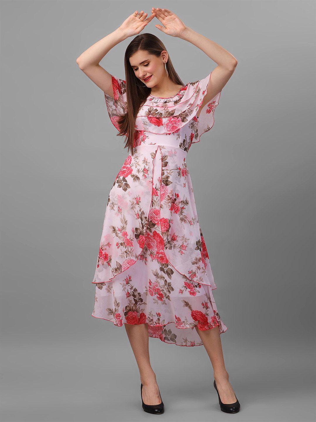 baesd floral print batwing sleeve georgette fit & flare midi dress