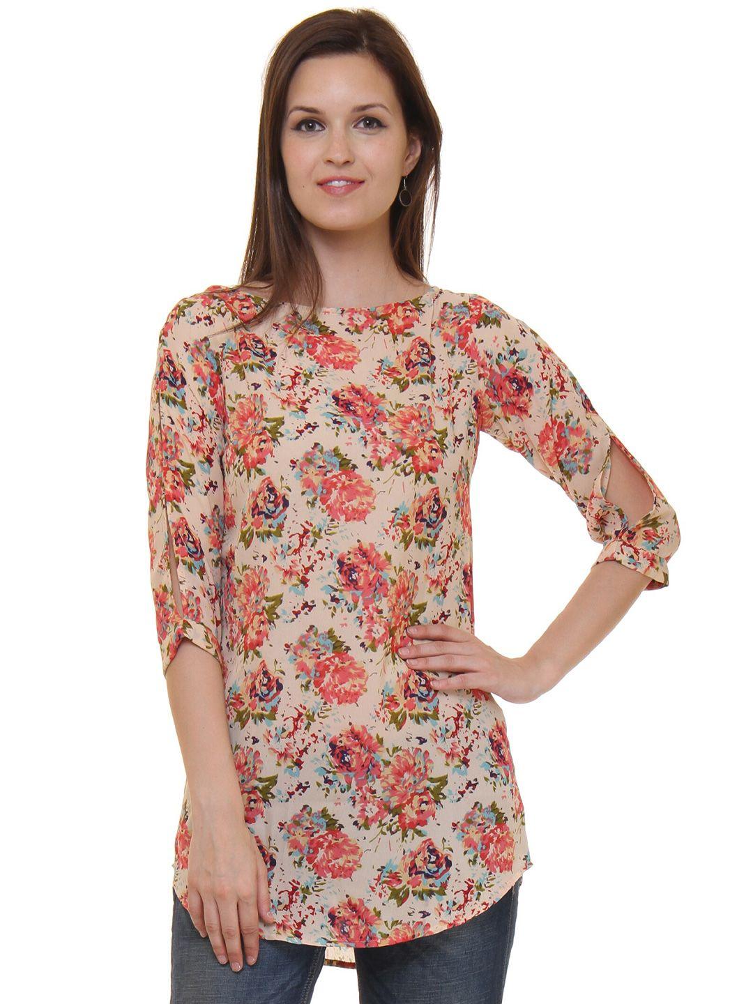 baesd floral print boat neck georgette top