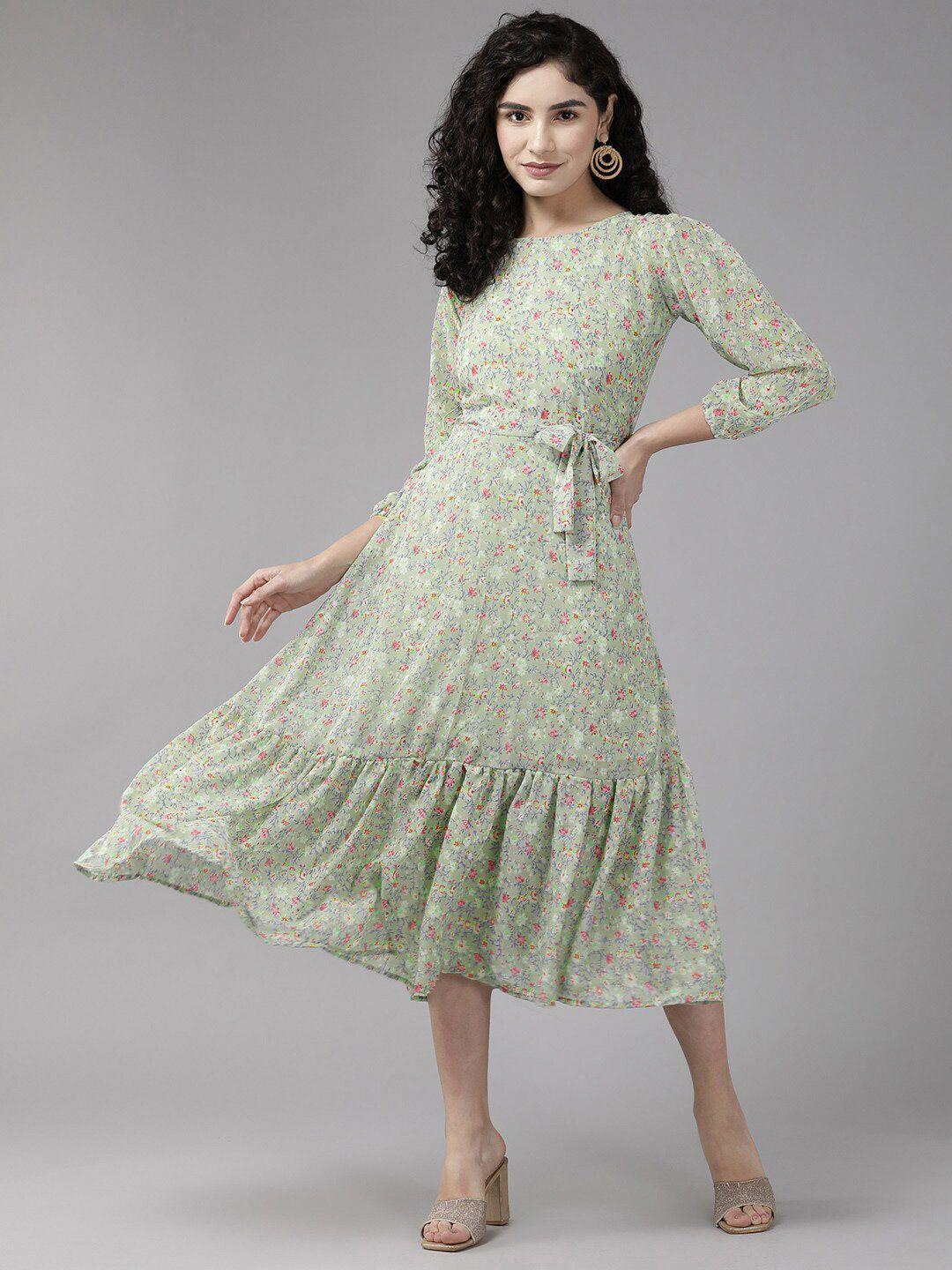 baesd floral print georgette a-line dress