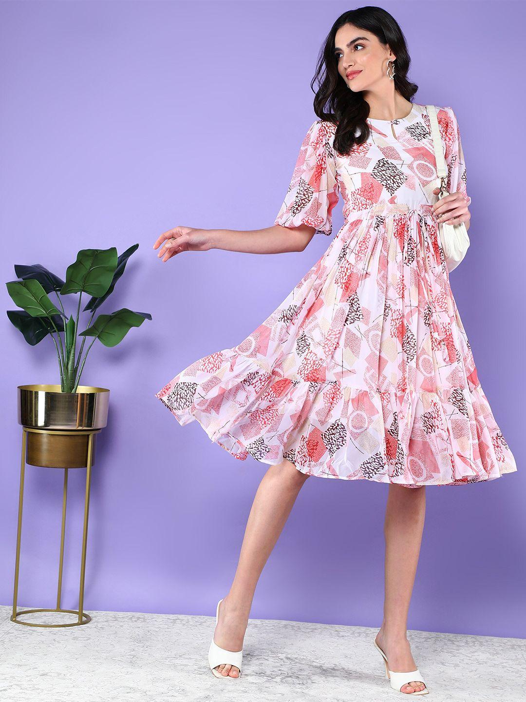 baesd floral print georgette fit & flare dress