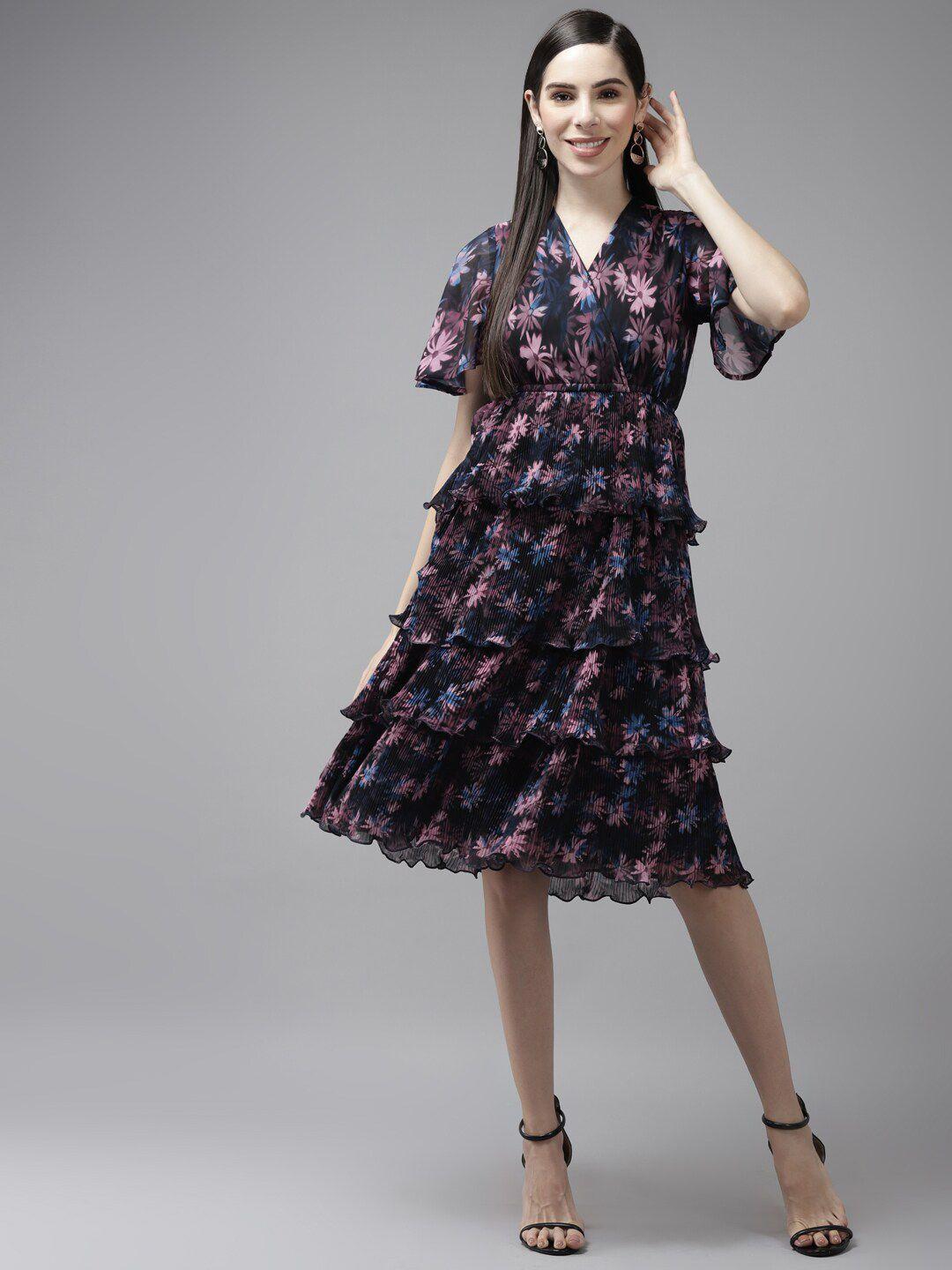 baesd floral print georgette fit and flare dress