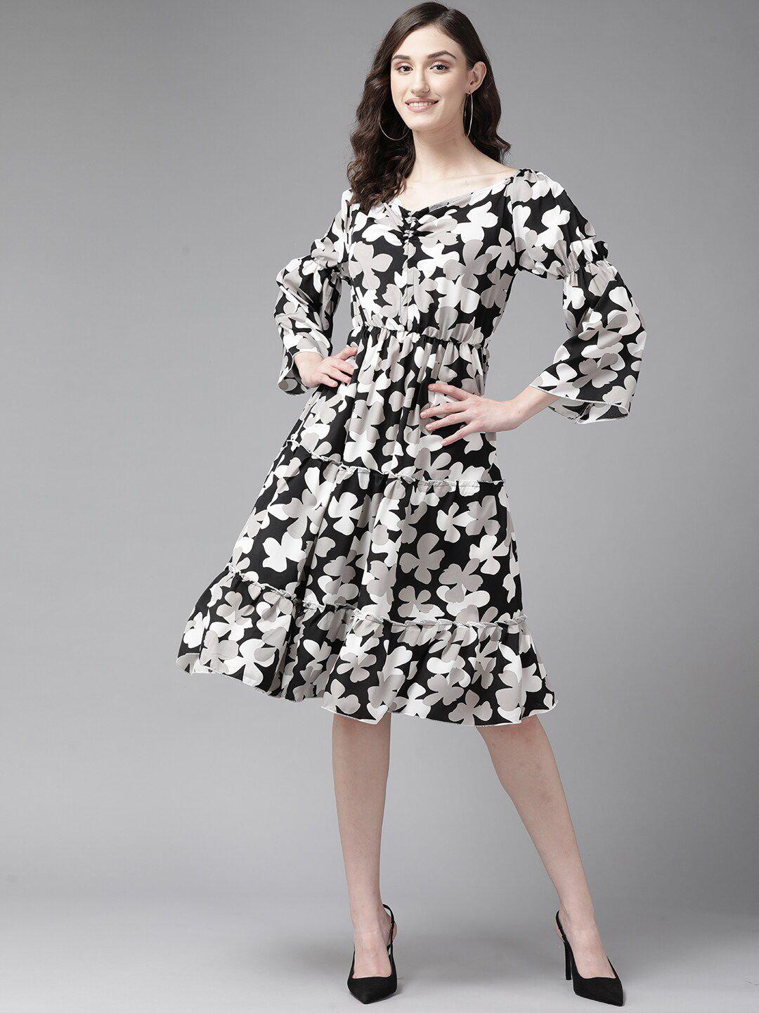 baesd floral print puff sleeve fit & flare dress