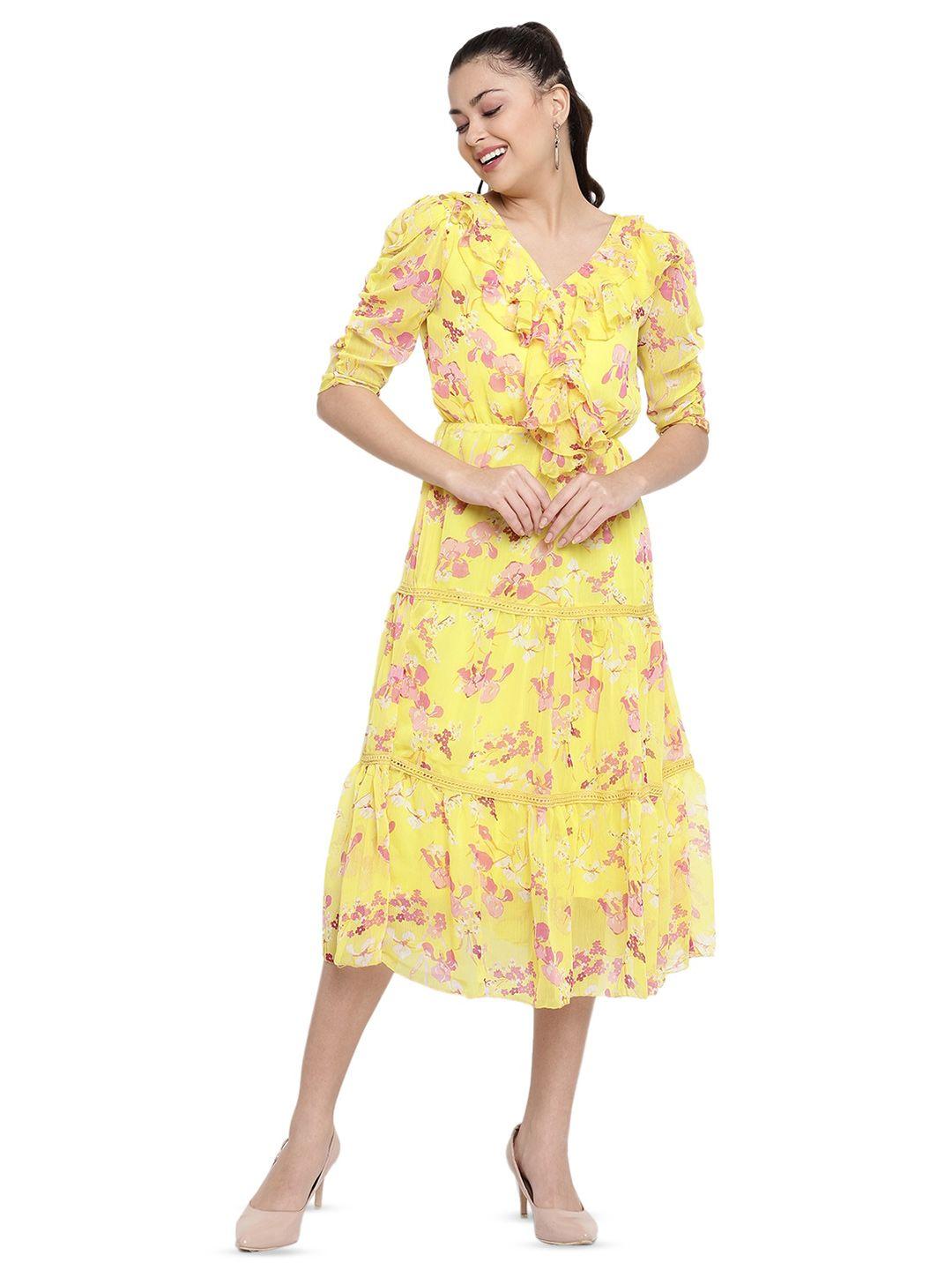 baesd floral print ruffled chiffon formal a-line midi dress