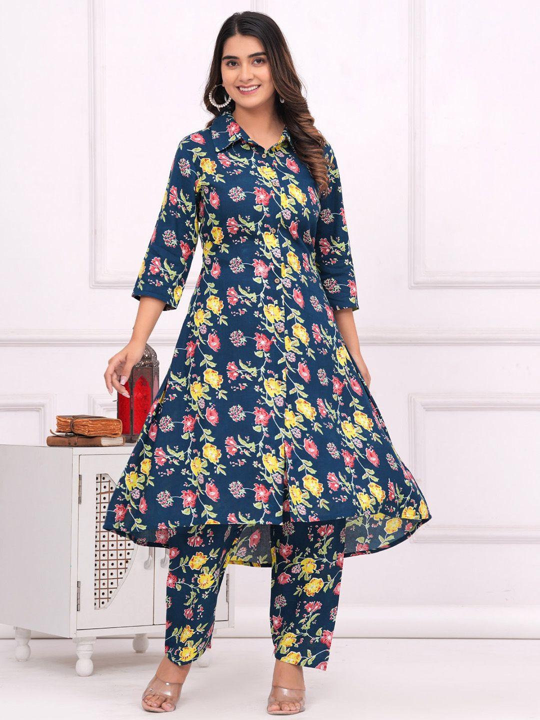baesd floral printed a-line kurta with trousers set