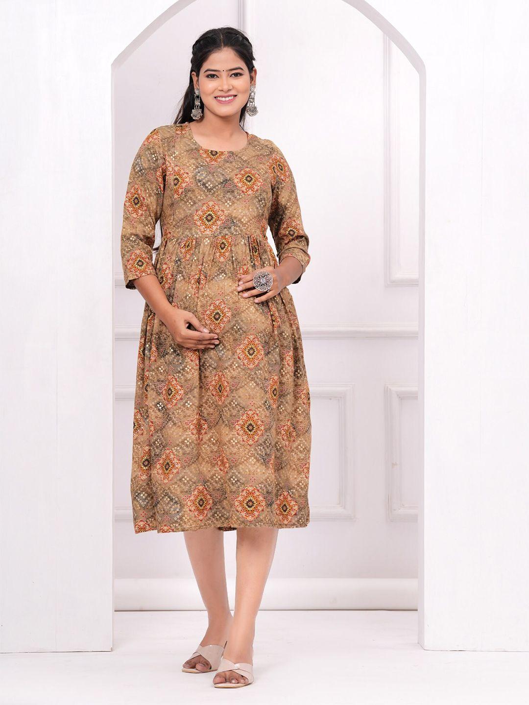 baesd floral printed a-line midi maternity ethnic dresses