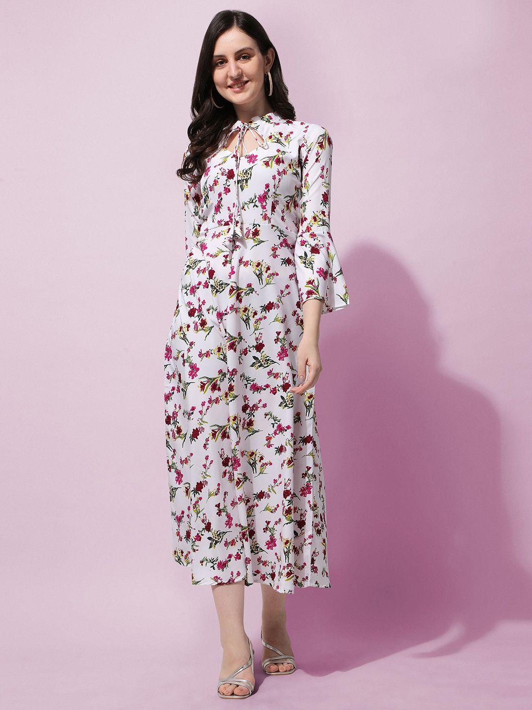 baesd floral printed bell sleeve a-line midi dress