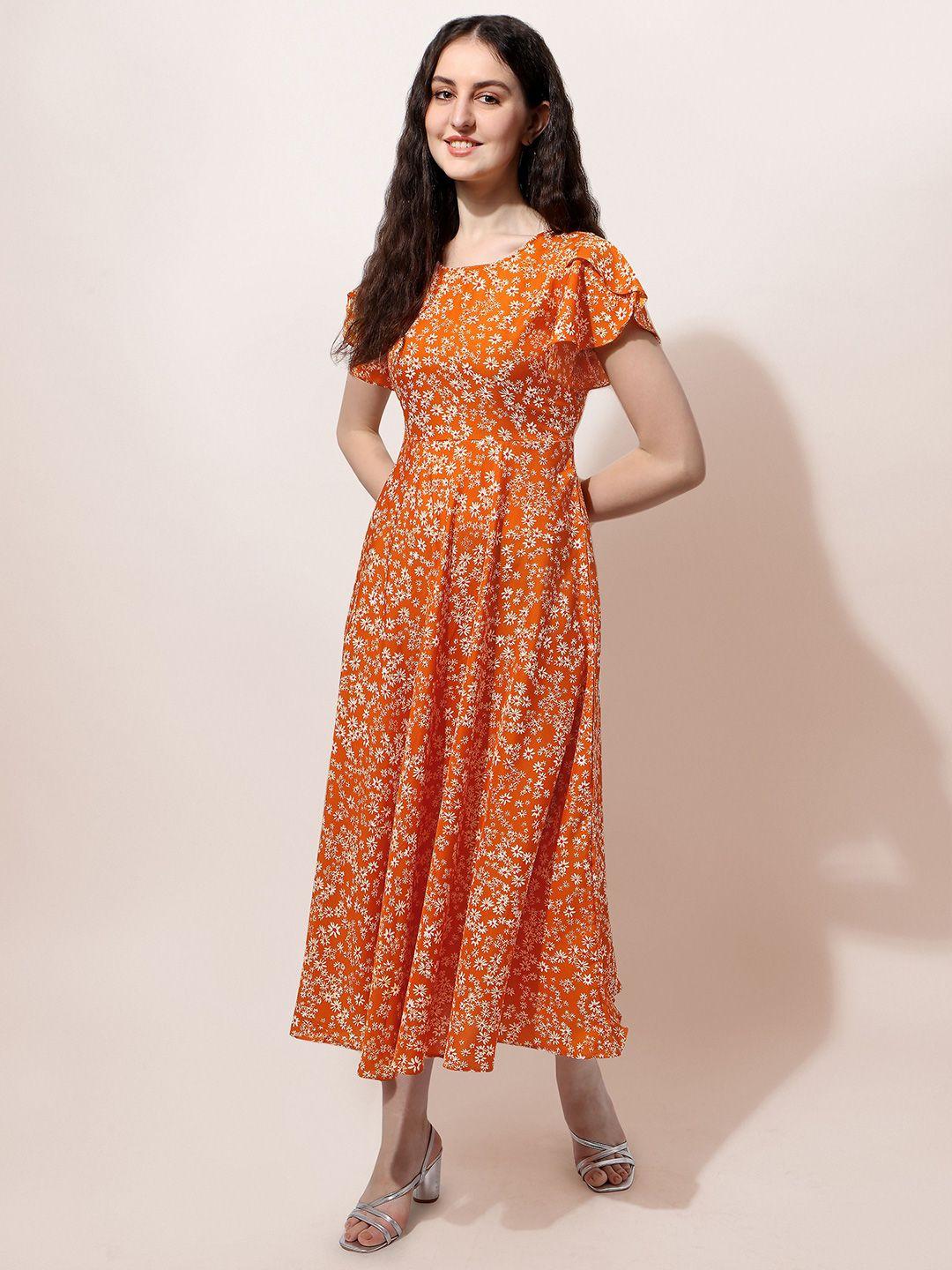 baesd floral printed bell sleeves a-line midi dress