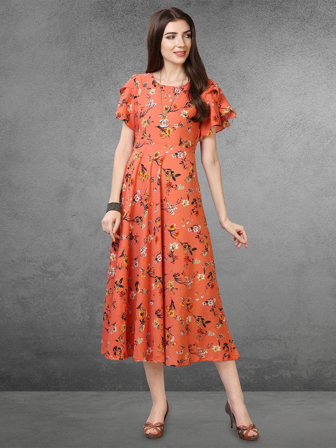 baesd floral printed bell sleeves a-line midi dress