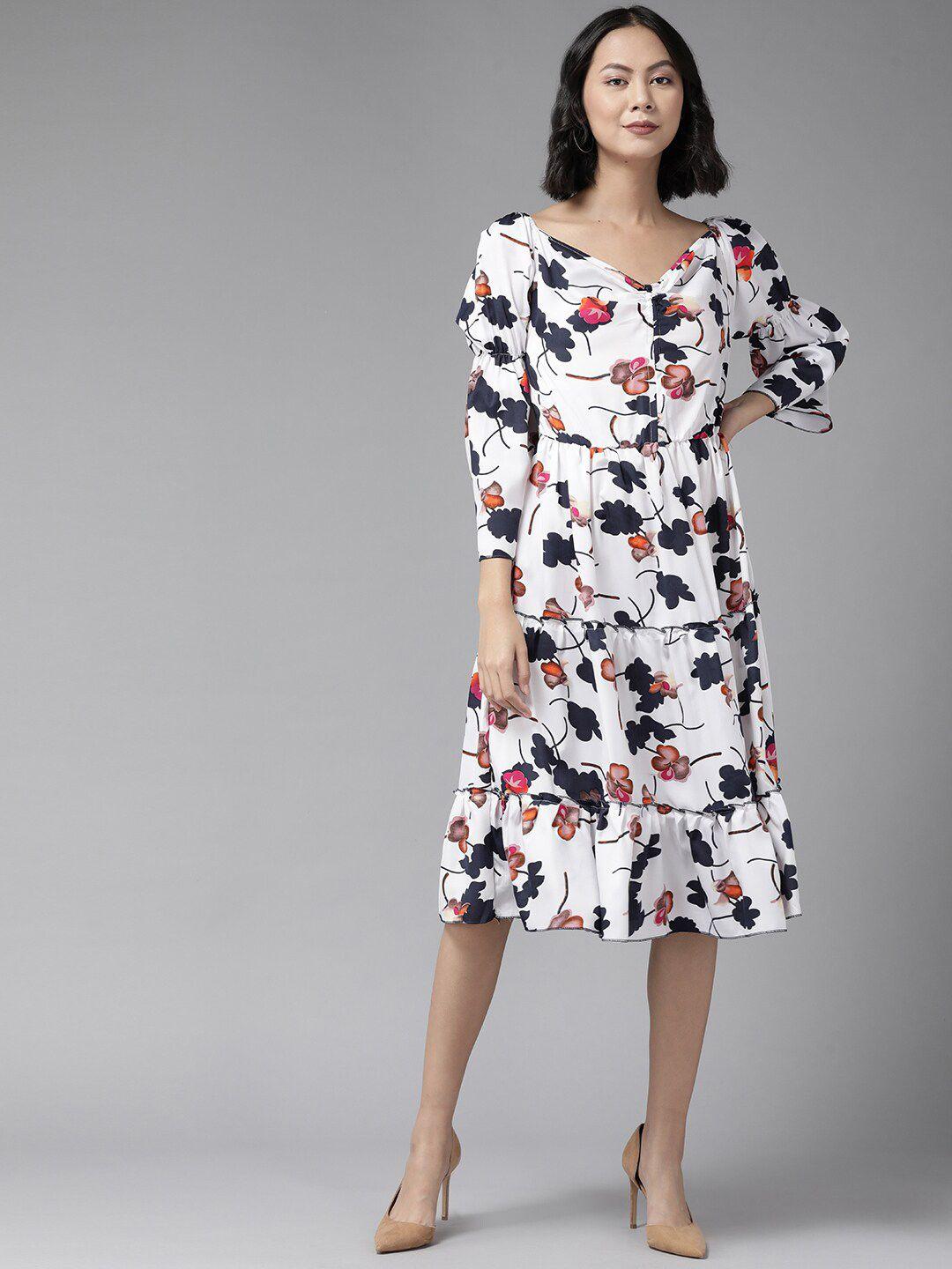 baesd floral printed bell sleeves georgette a-line dress