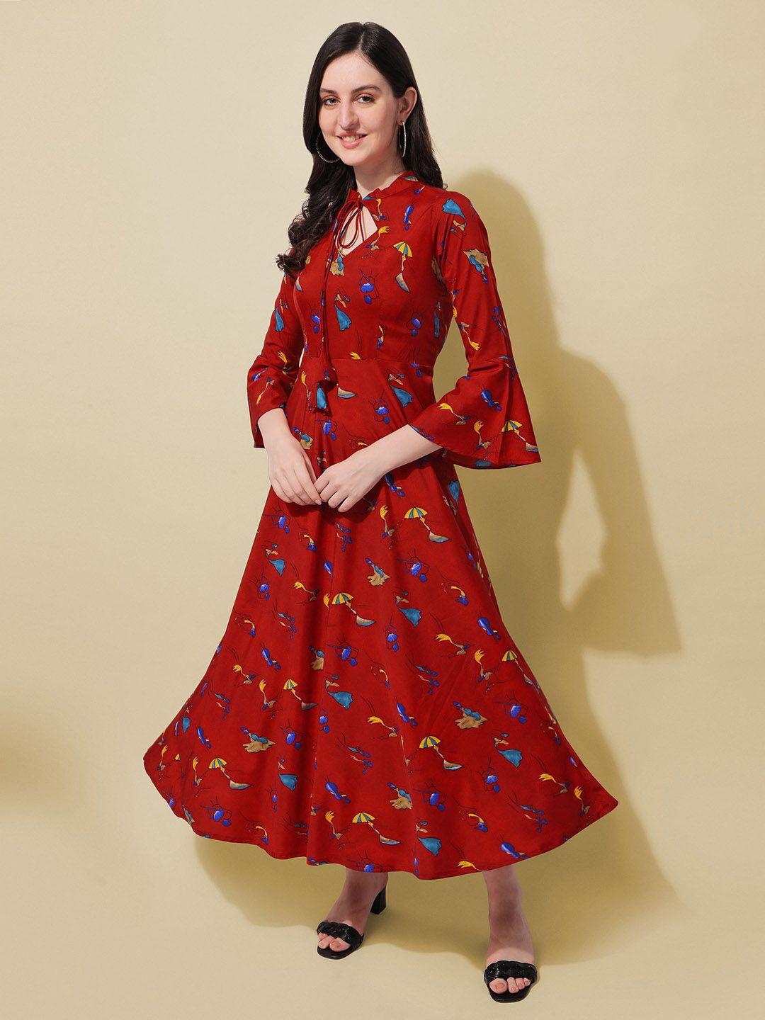 baesd floral printed bell sleeves maxi dress