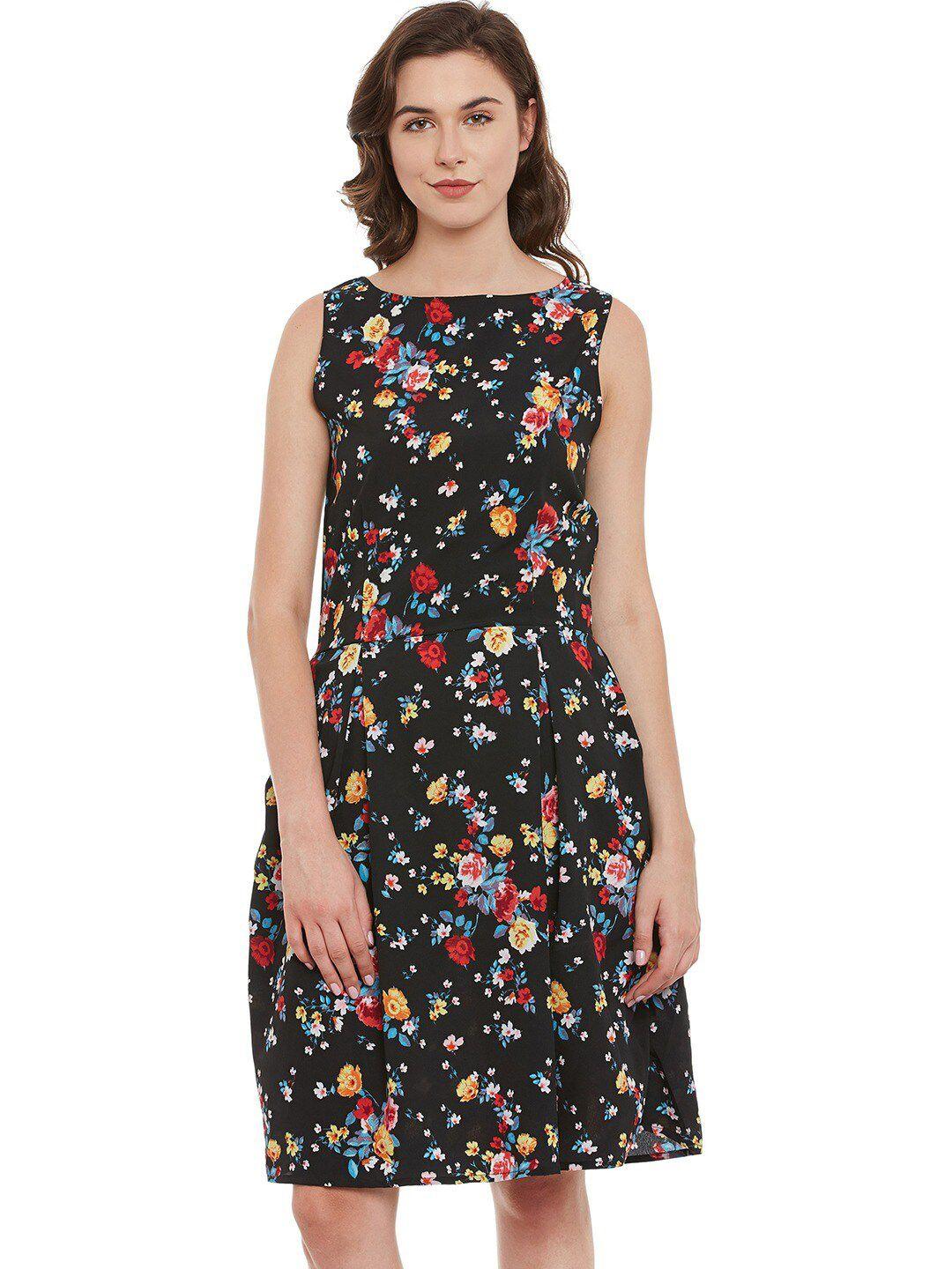 baesd floral printed boat neck a-line dress