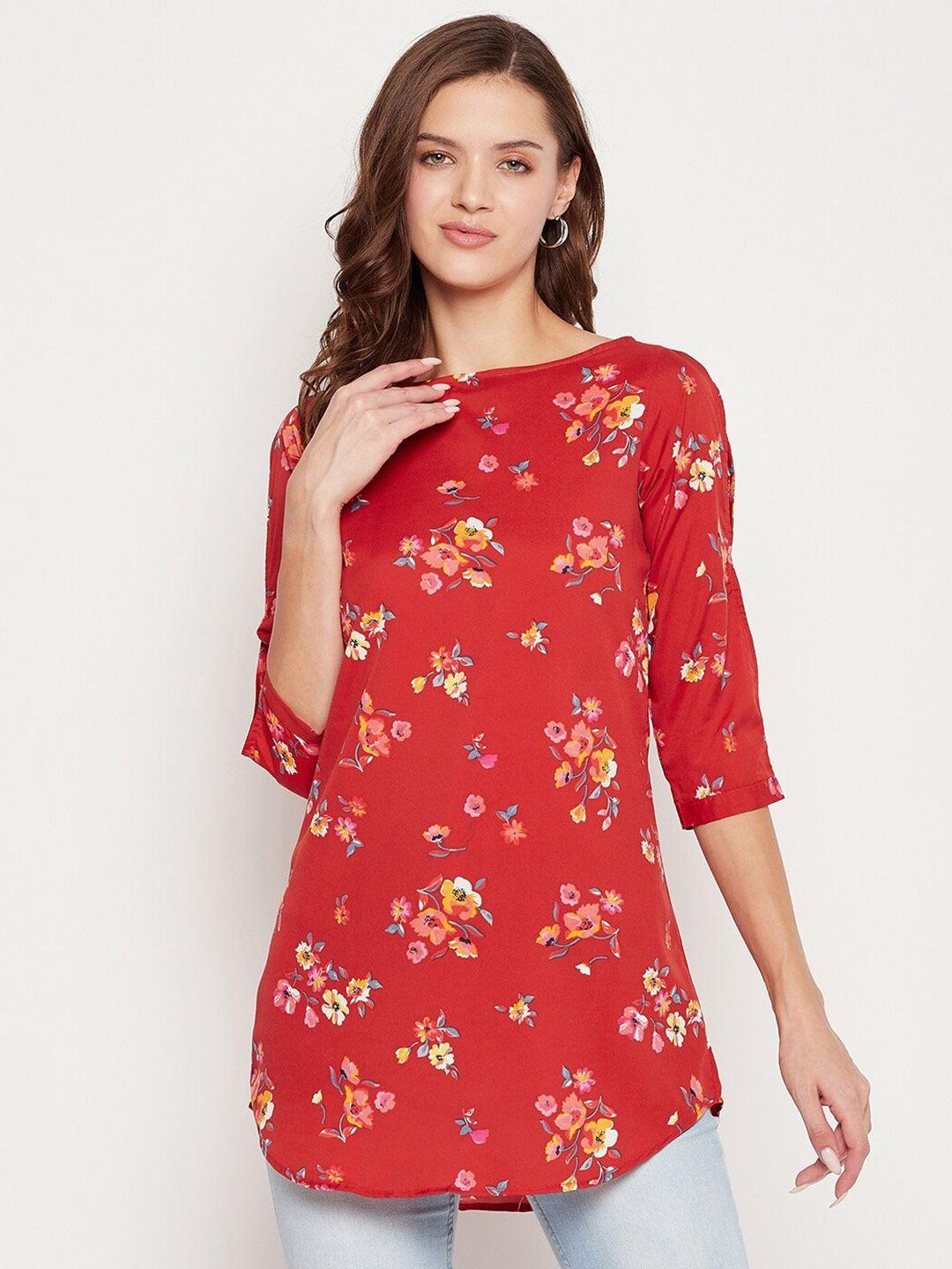 baesd floral printed boat neck longline top