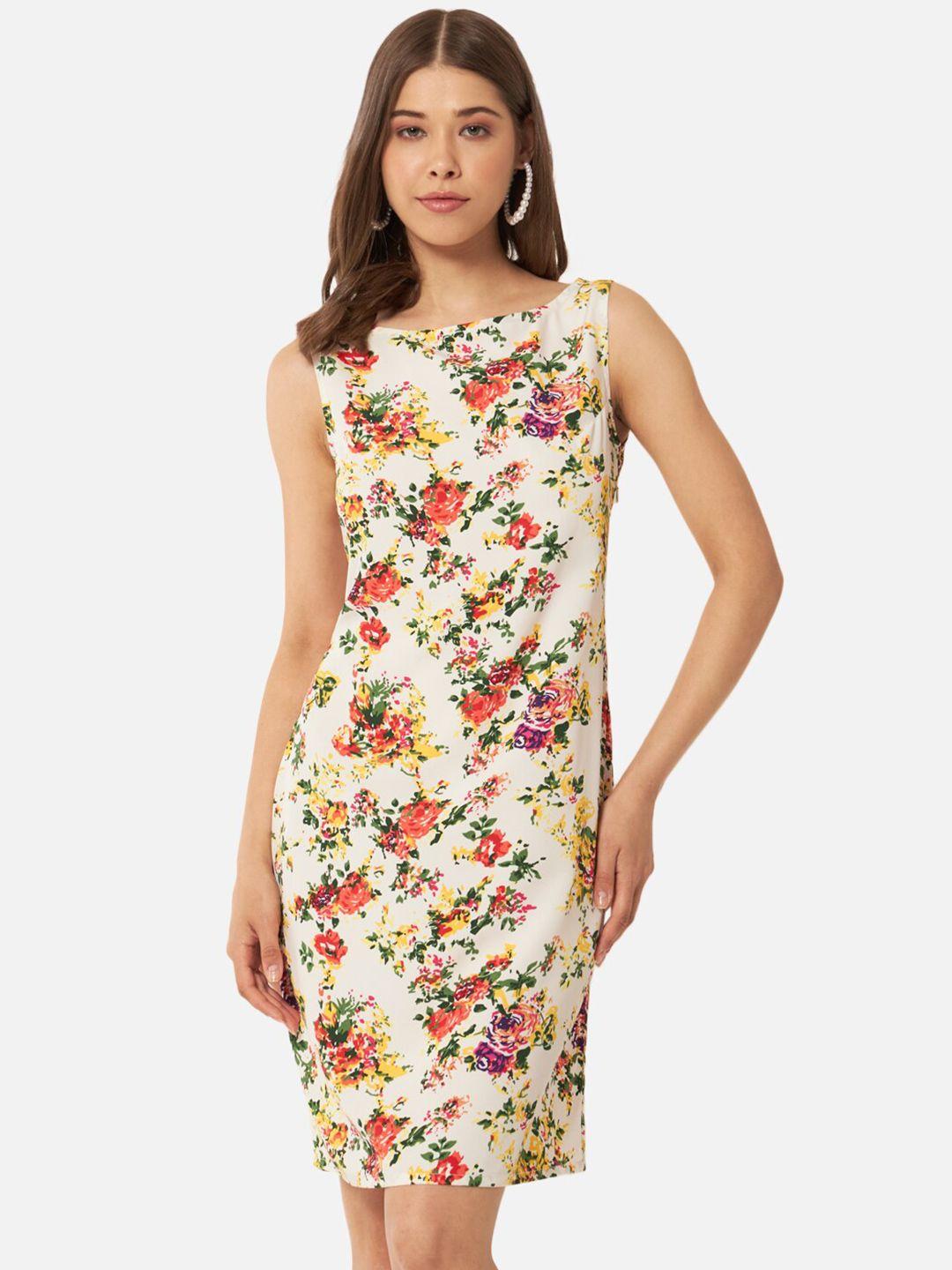 baesd floral printed boat neck sleeveless sheath dress